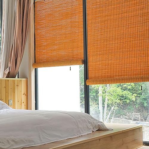 KDDEON - Pantalla enrollable de bambú para ventana de jengibre, color amarillo y ancho (39.4 x 39.4in, 39.4 x 39.4in), color amarillo