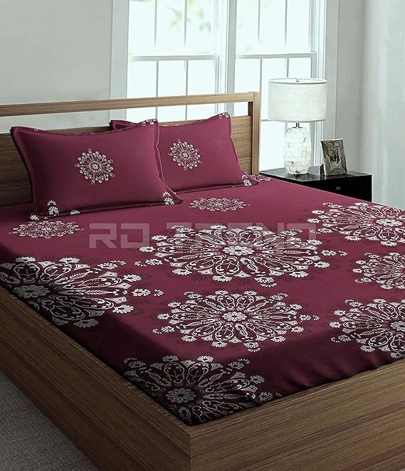 RD TREND King Size Glace Cotton All Over Elastic Fitted Double Bedsheet Size (72