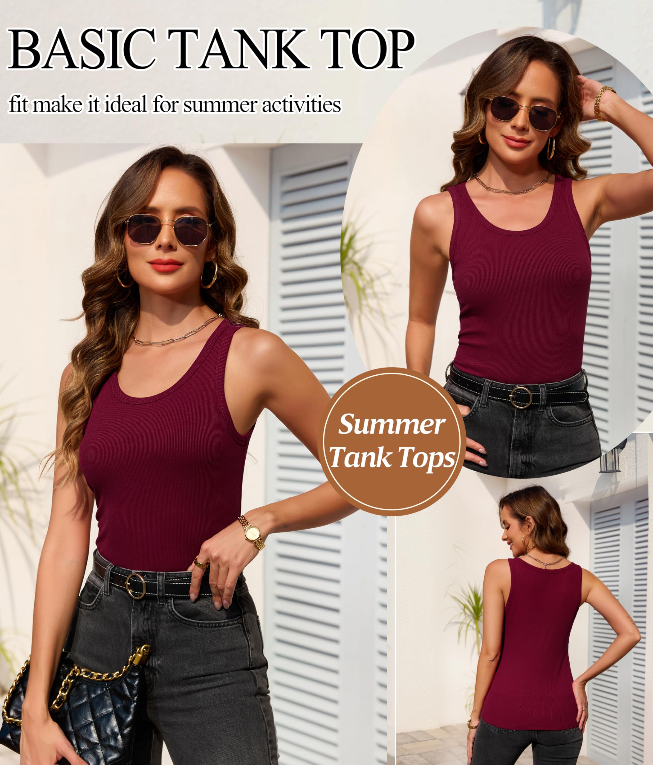 Wikoan Bezrękawnik dla kobiet prążkowany dzianinowy dekolt tank topy podstawowe wszechstronne koszule bez rękawów XS-XXL
