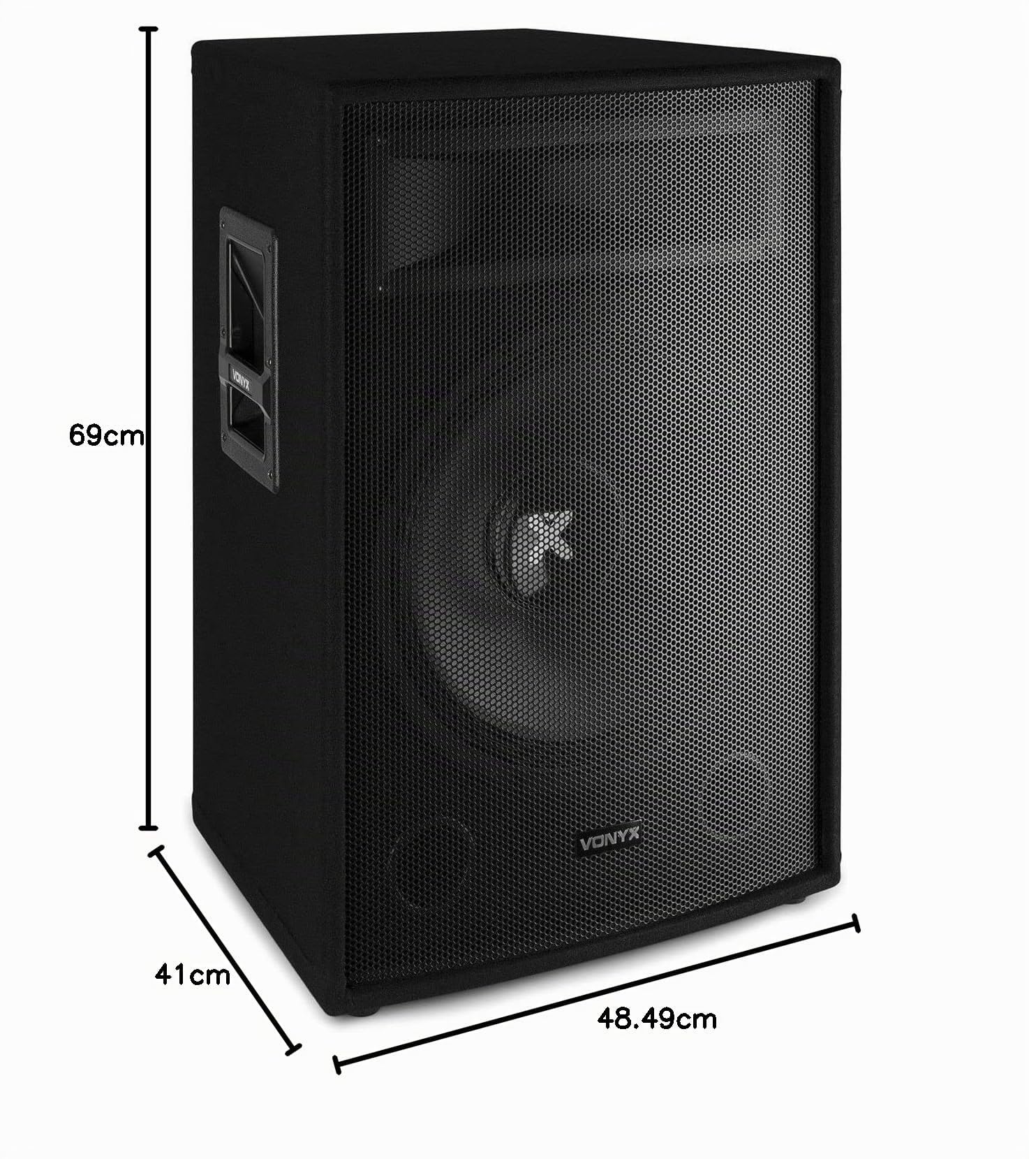 Vonyx SL15 - Altavoz pasivo, 2 vías, 800W de Potencia máxima, 8 Ohmios, woofer de 15", Asas de Transporte, Agujero en la Base para Soporte, Ideal para DJ móviles, Discoteca, Eventos, Fiestas.