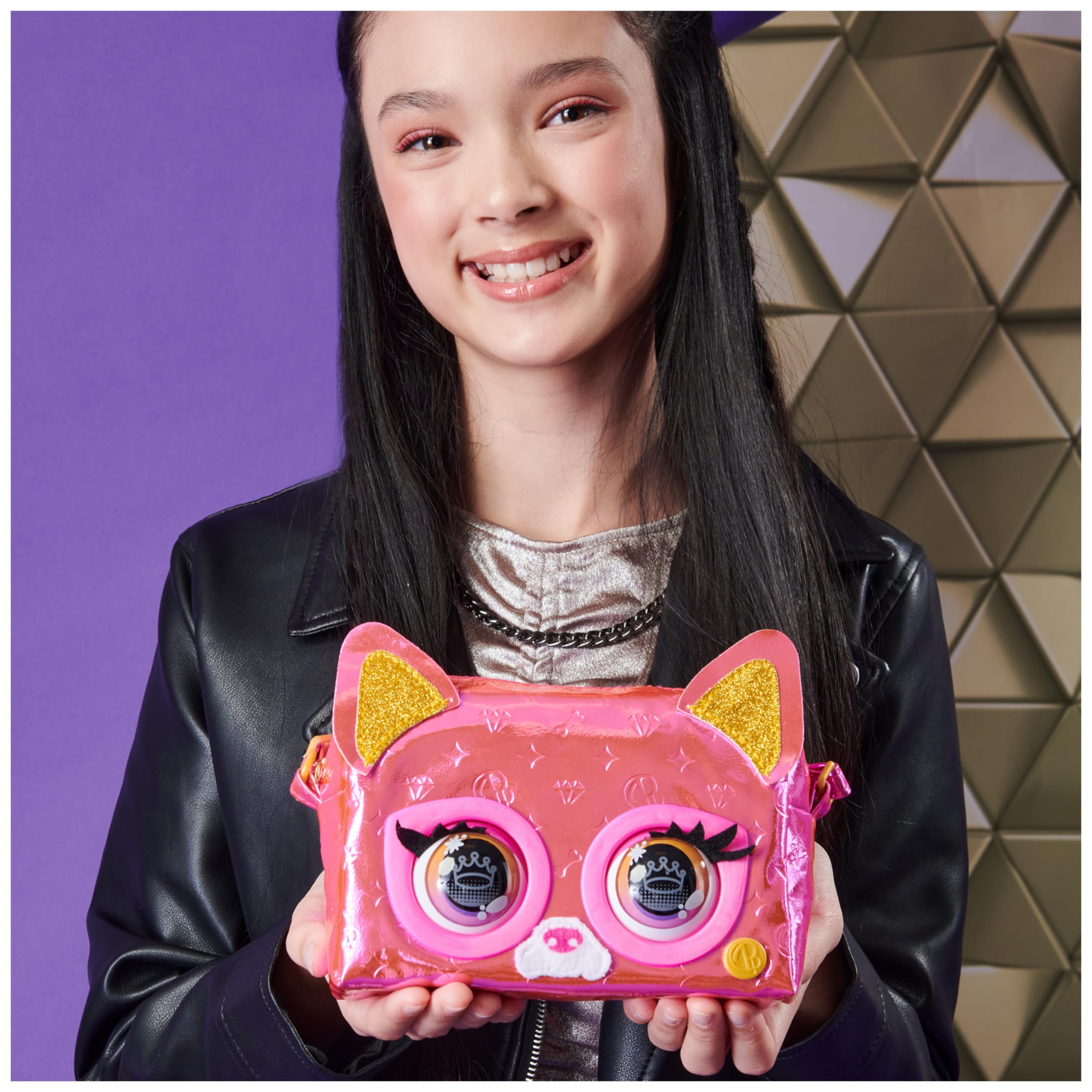 Purse Pets - Bolso Mascota INTERACTIVA - Flashy Frenchie - Bolso niña y Mascota Interactiva Gata Frenchie con más de 30 Sonidos y Reacciones - 6065589 - Juguetes niña 5 años +