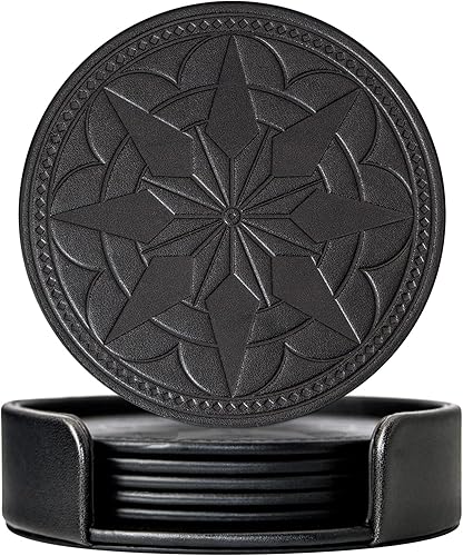 Padike Posavasos para mesa de café, posavasos de 6 con soporte, posavasos de café para el hogar, oficina, cocina, bar (negro)