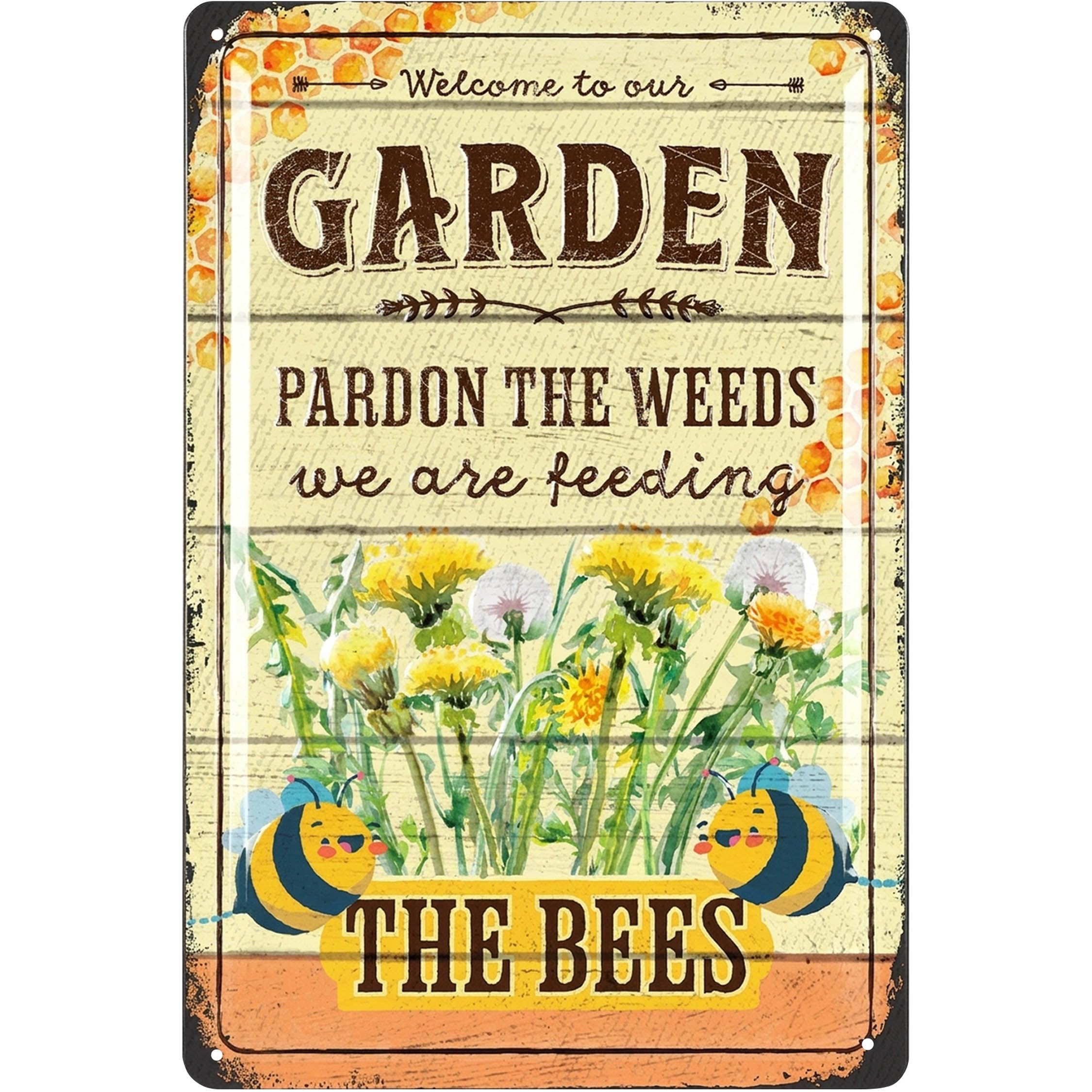 Lanolu Pardon The Weeds Vintage Tin Sign Garden We Are Feeding The Bees, Farmhouse Metal Signs, Funny Garden Signs, Garden Plaque Decorative Outdoor Metal Signs For Outside Wall, Porch Patio 12X8"