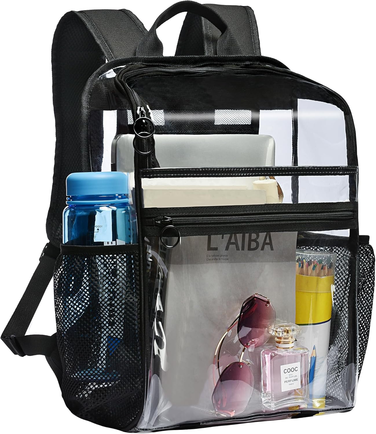 Clear Backpacks for School,17''Large Clear Backpack See Through Bookbag Heavy Duty Transparent Backpack for Boys Girls College Work,Black - Image 9