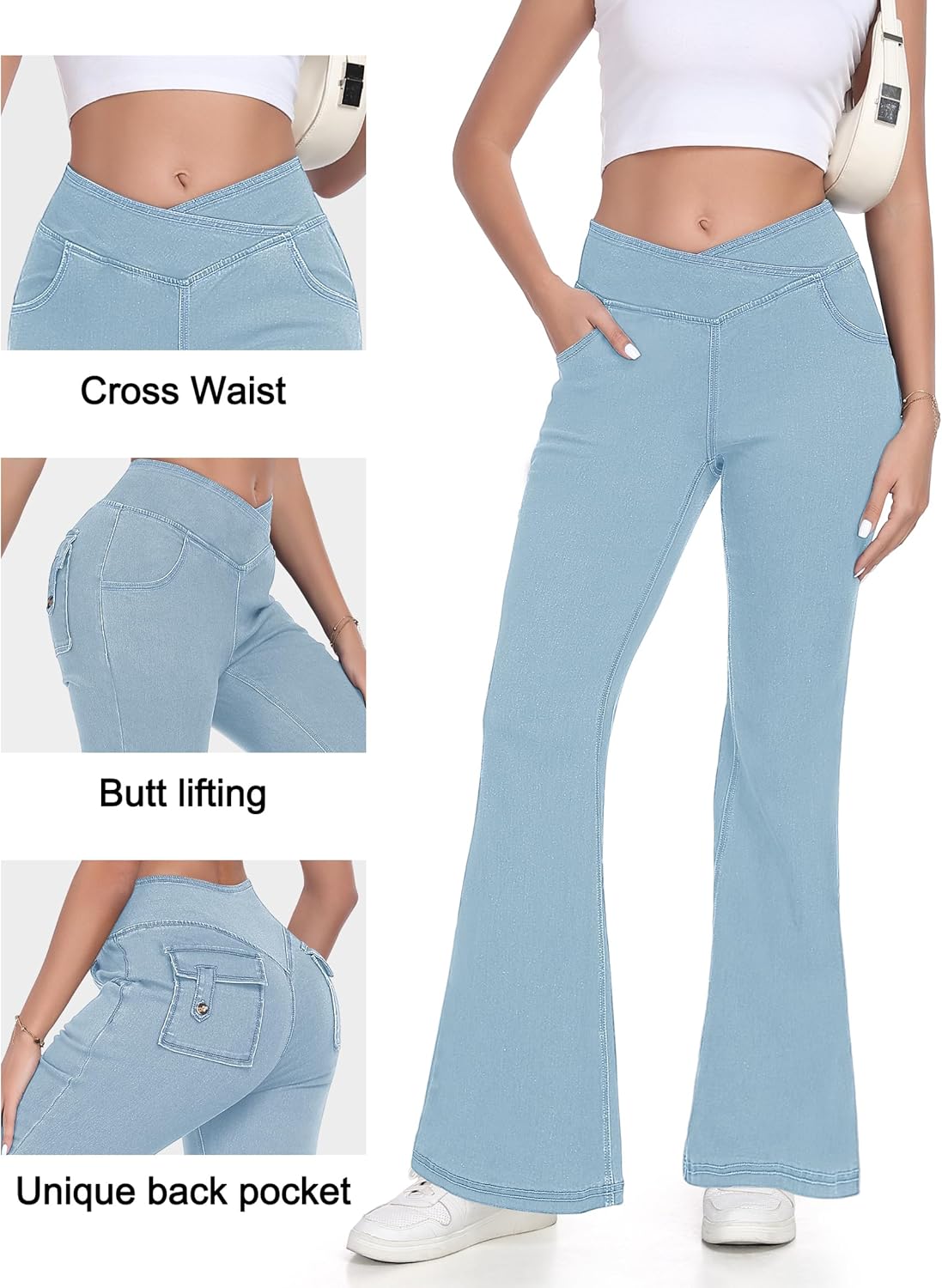 Flare Jeans for Women Bell Bottom High Crossover Waisted Stretchy Butt Lifting Bootcut Jeggings Denim Pants - Image 5