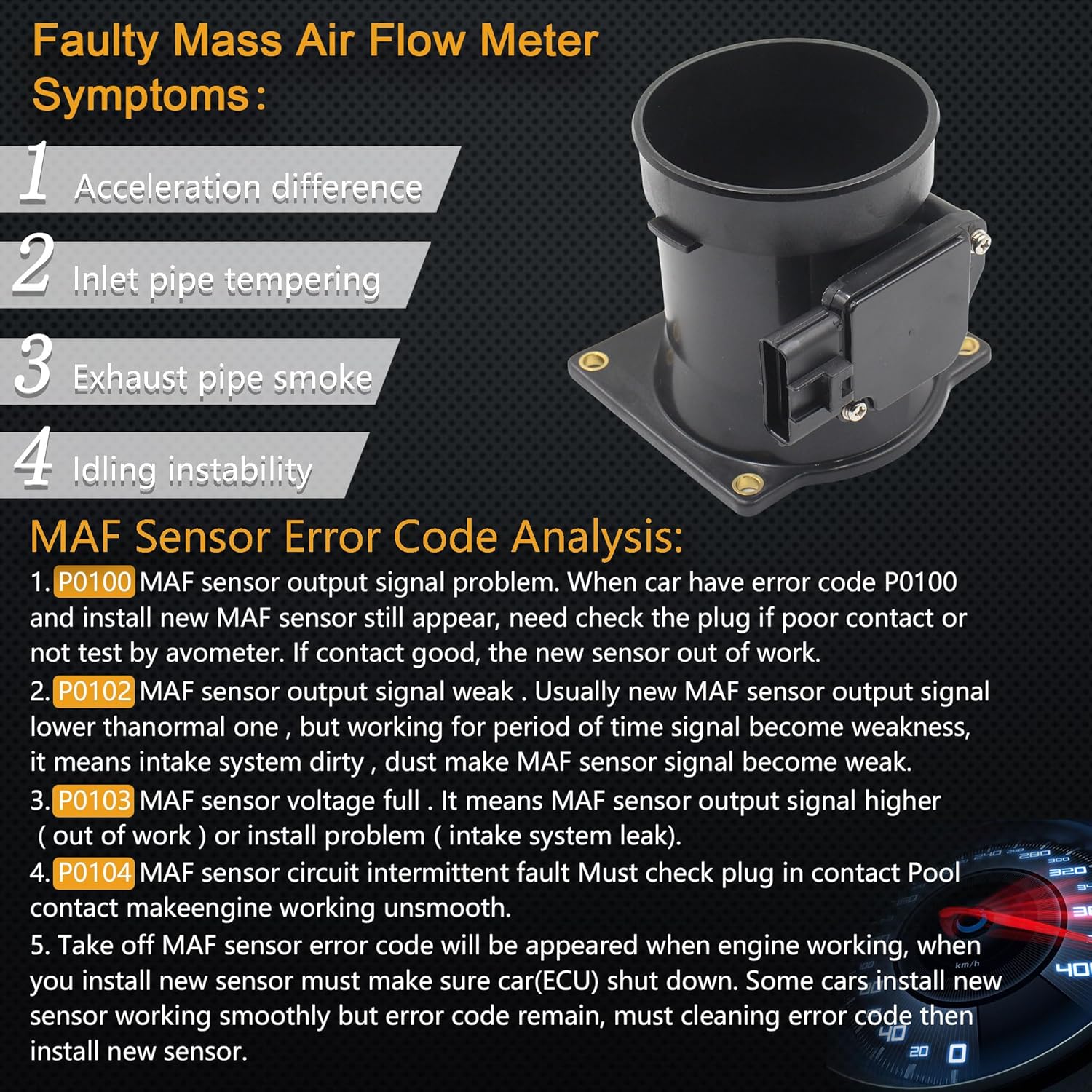 Mass Air Flow Sensor for Ford E150 E250 E350 E450 E550 00-03 / F53 F150 F250 F350 F450 F550 00-04 / Mustang V8 02-08 / Crown Victoria V8 03-04 / Excursion 00-05 OE# 74-50019 1L2Z12B579AAA
