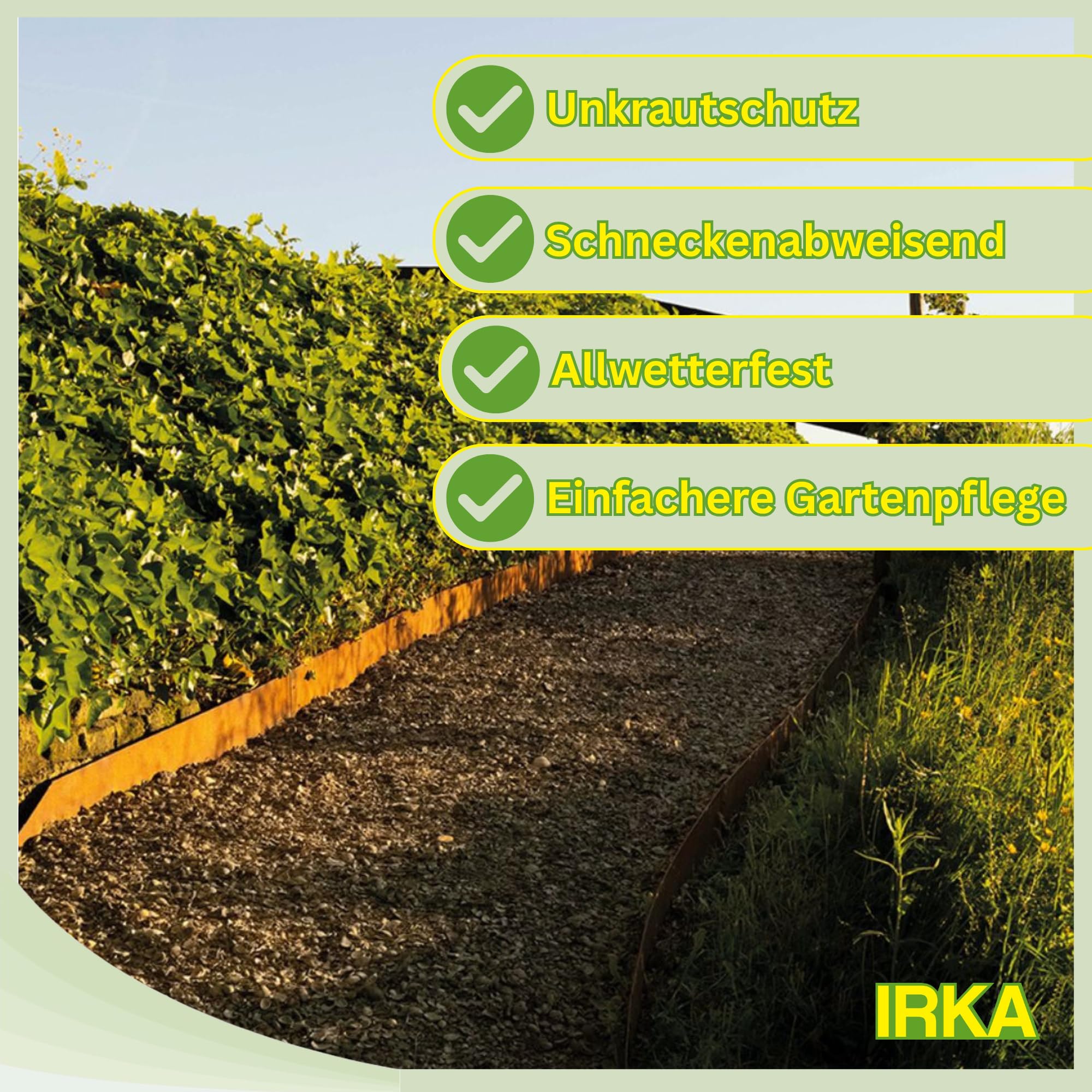 IRKA Rasenkante Cortenstahl L5m H20cm – Flexible Beeteinfassung 1 mm stark Rasenkantenband für Garten Beetbegrenzung Beetumrandung