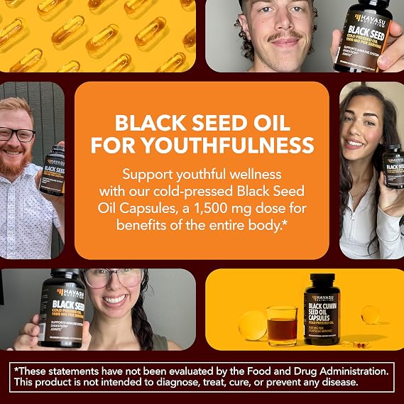 Cold-Pressed Black Seed Oil Capsules, 1500mg Nigella Sativa, 30 Servings