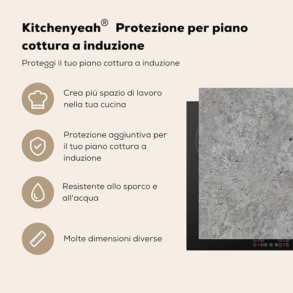 KitchenYeah© 83 x 51 cm Kitchen Hob Cover, Induction Mat, Non-Slip Concrete Protection Plate – Slate – Grey – Concrete Structure - 3