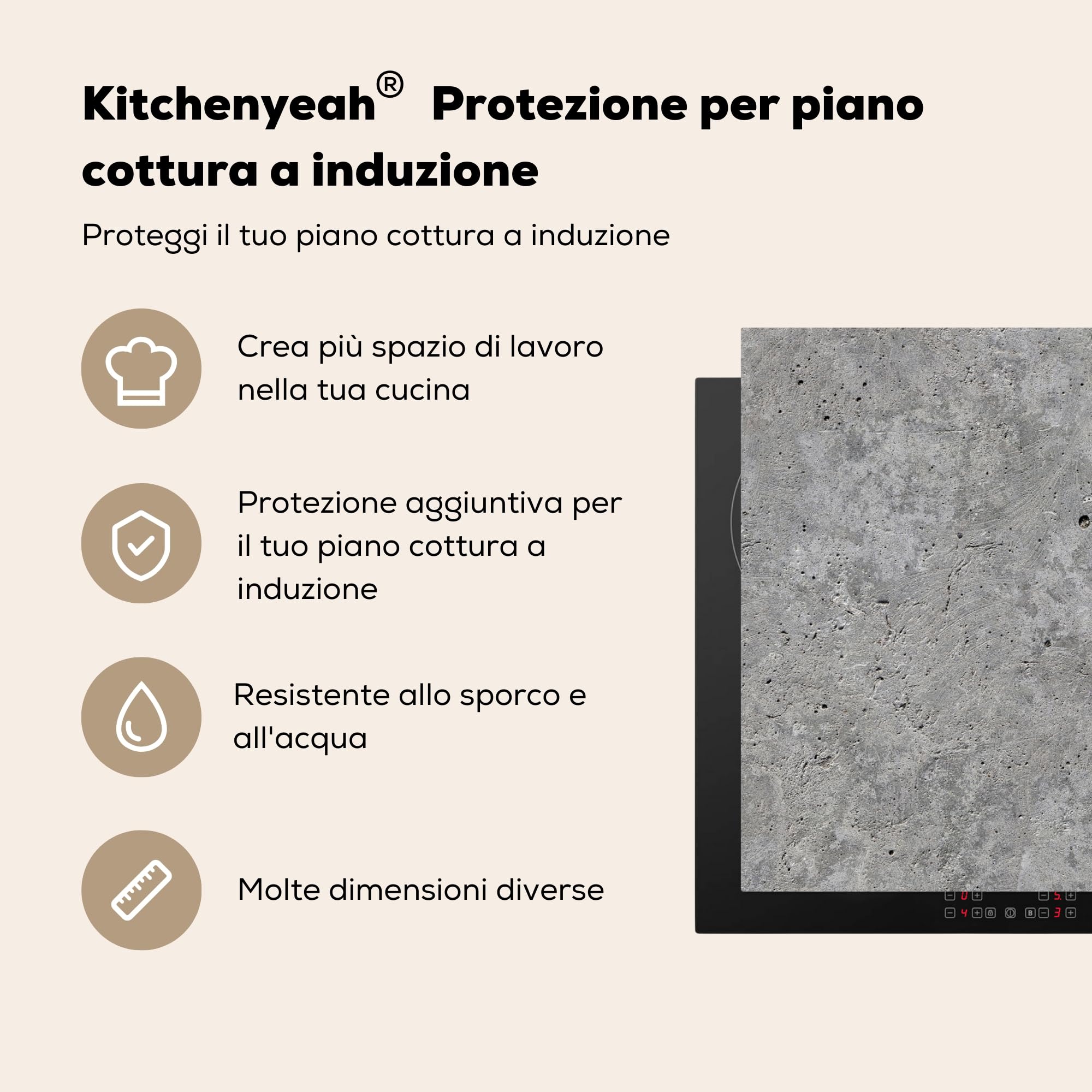 KitchenYeah© 83 x 51 cm Kitchen Hob Cover, Induction Mat, Non-Slip Concrete Protection Plate – Slate – Grey – Concrete Structure - 3