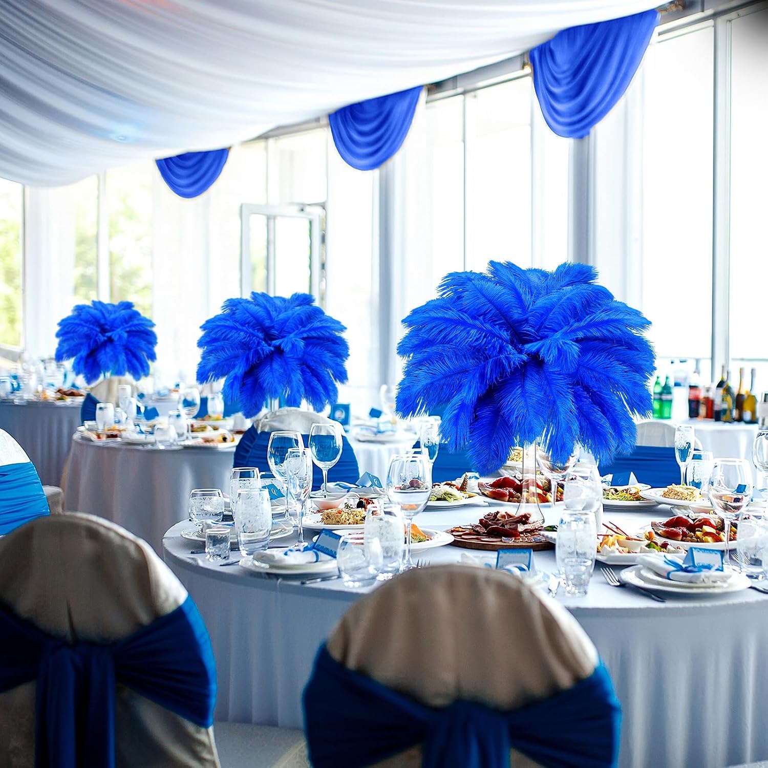 Tigeen 200 Pcs Ostrich Feathers Bulk, 12-14 Inch Large Natural Ostrich Feathers Plumes for Wedding Party Centerpieces DIY Crafts Vase Decorations (Royal Blue)