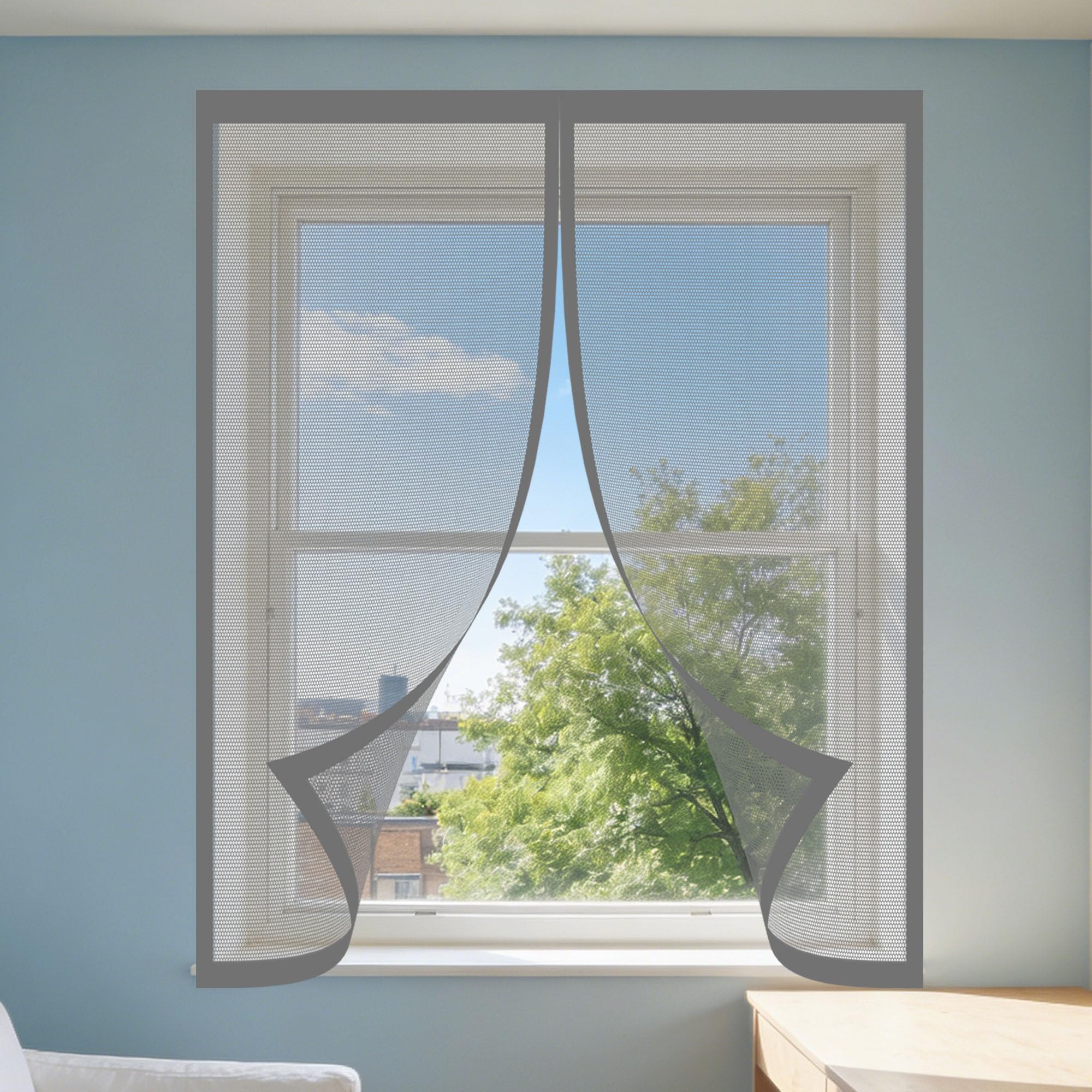 Zjunli Grey Magnetic Fly Screen Window 170 X 130 Cm Selfadhesive Tape Fly Screen For Window Easy Installation For Living Room Bedroom Offfice,