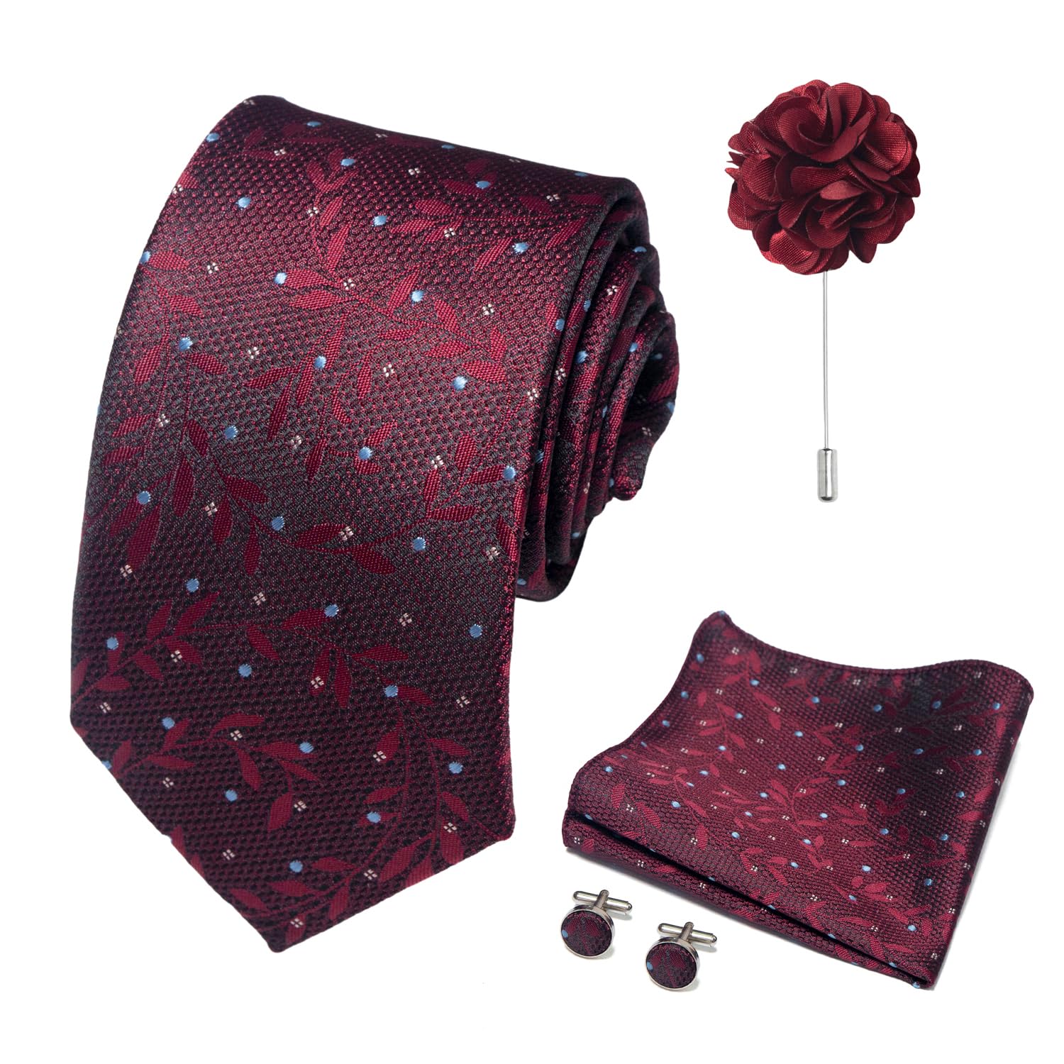 joy alice 70 Colors Ties Set Men Mixed Color Necktie Handkerchief Cufflinks Brooch 3.15 Formal