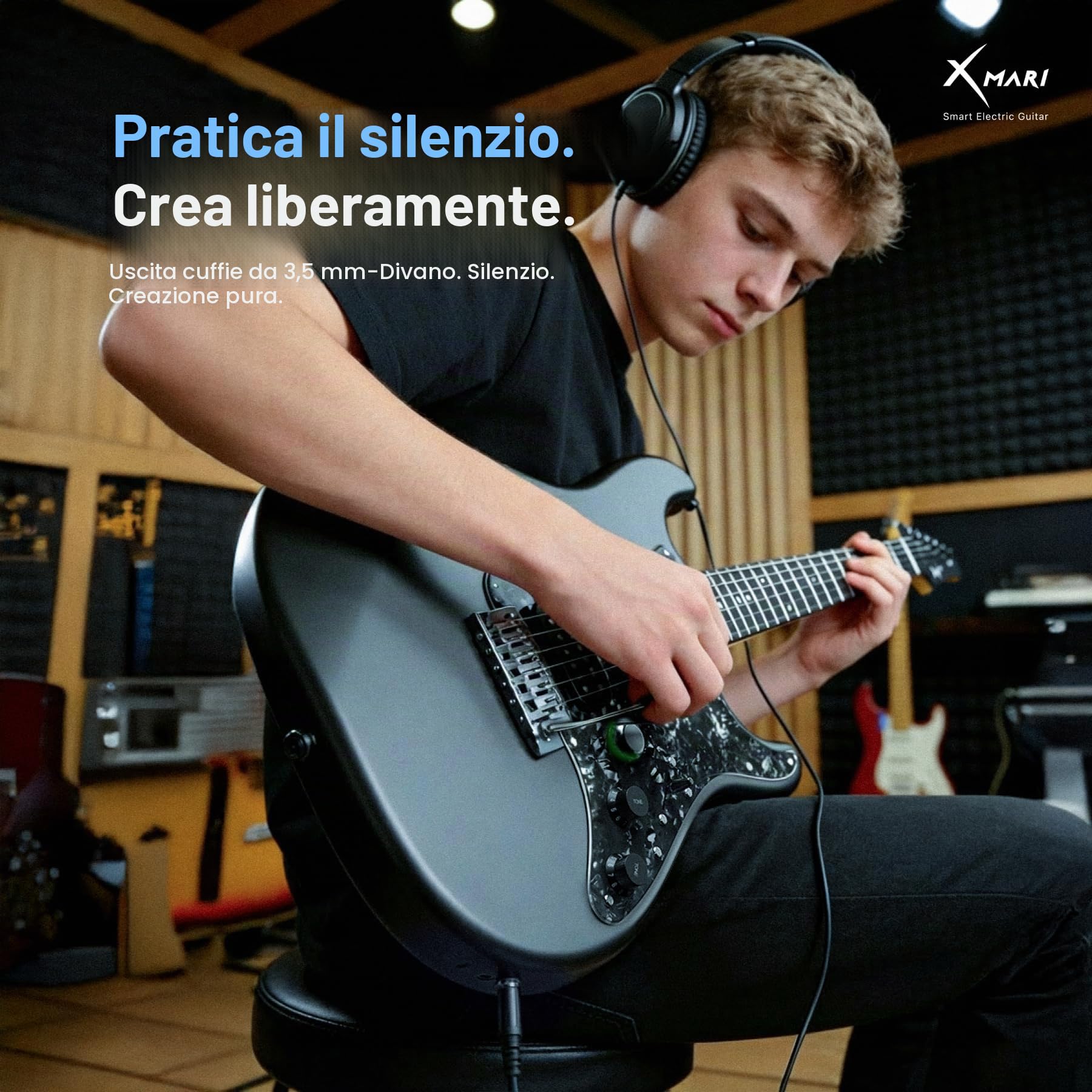 Enya XMARI - Chitarra elettrica intelligente con effetti DSP integrati, 4 preset, registrazione USB-C OTG, uscita cuffie, pickup in ceramica personalizzati, corpo in fibra di carbonio, con custodia