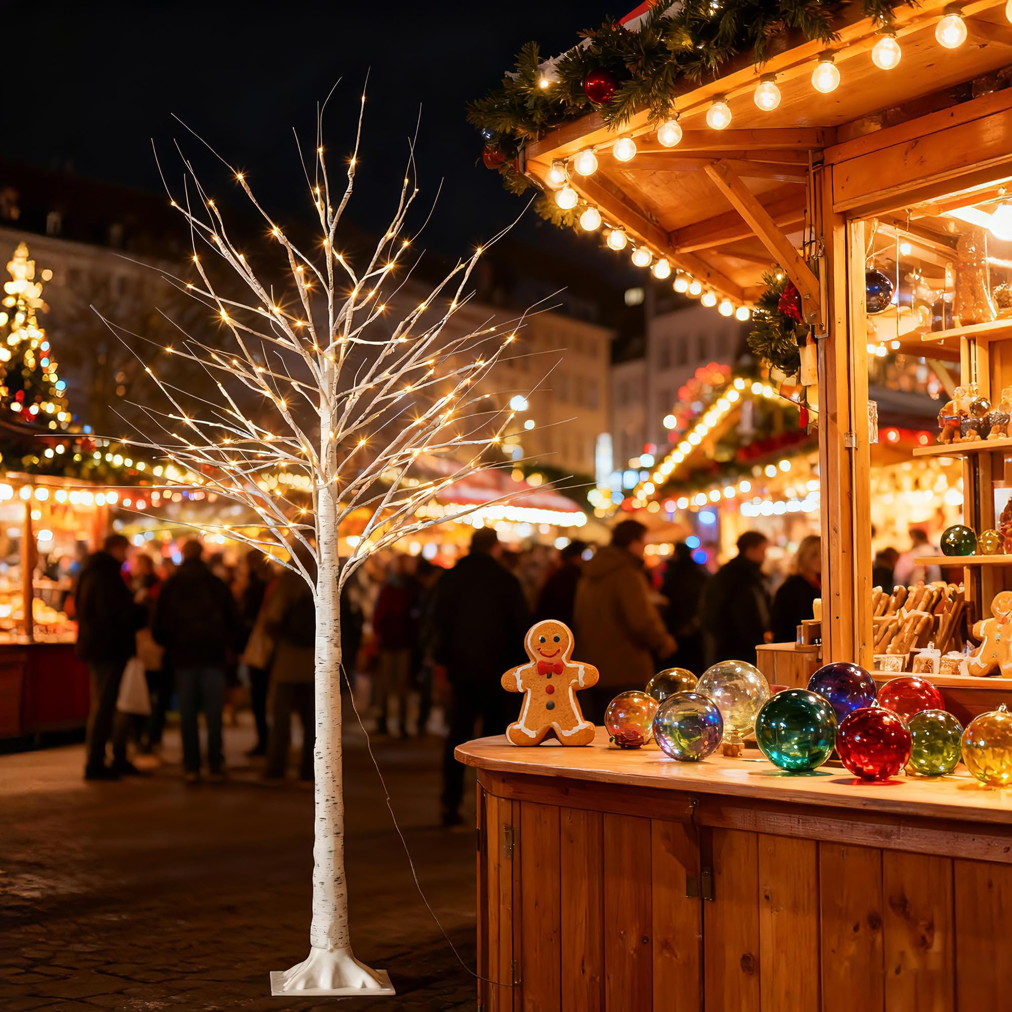 1,5 m beleuchteter Birkenbaum mit 96 LED-Lichtern für Urlaubsdekoration, DIY künstlicher Baum für Zuhause, Hochzeit, Schlafzimmer, Weihnachten (warmweiß), ideal für Innen- und Außendekoration