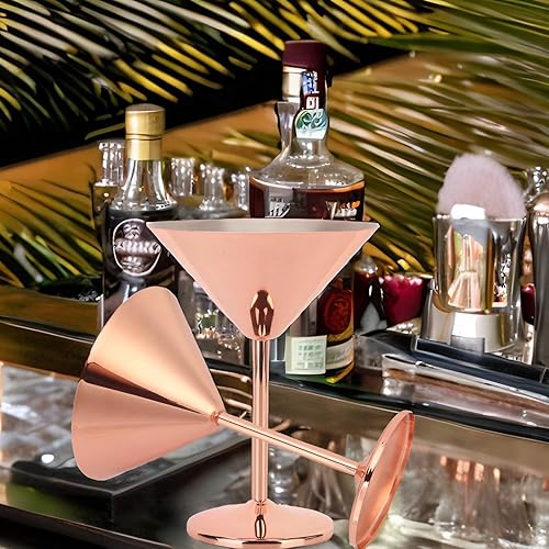 Miniatura 3 de Juego de 2 vasos de Martini de acero inoxidable, vasos de Martini de metal irrompibles de 0.7 onzas líquidas, copas de Martini de cobre, elegantes