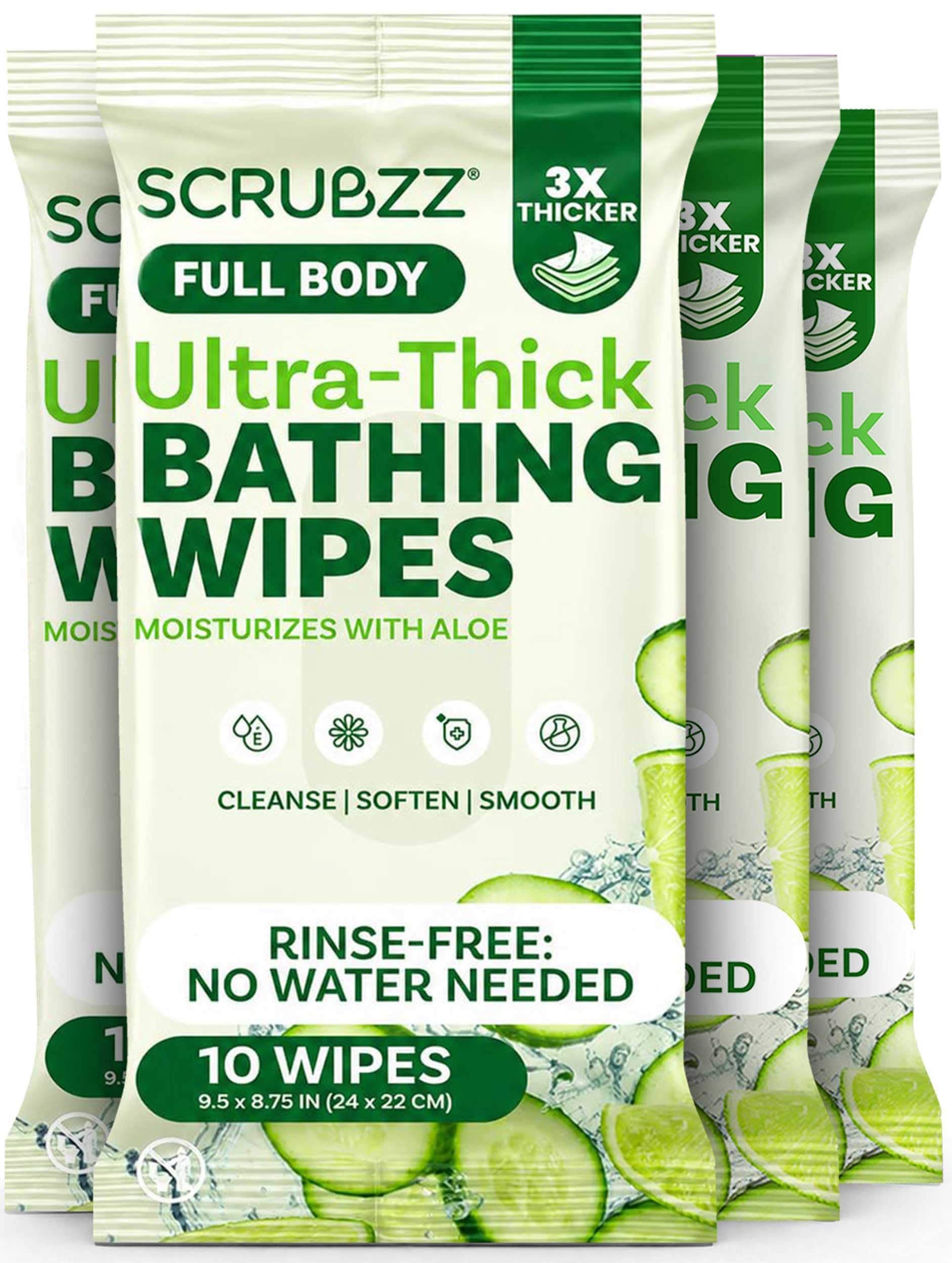 Extra Large Body Wipes for Adults Bathing No Rinse - 40 Ultra Thick Disposable Shower Wipes for Men, Women & Elderly - Great for Gym, Camping, Post Surgery - Cucumber Lime