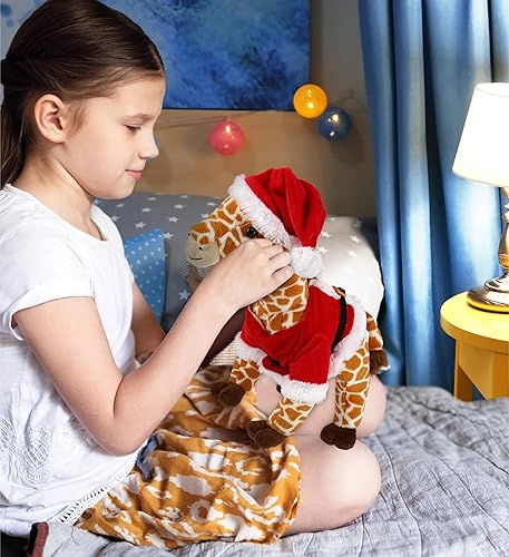 Miniatura 7 de DolliBu Juguete de peluche de jirafa salvaje de Papá Noel, súper suave, disfraz de animal salvaje con traje de Papá Noel rojo, lindo regalo de vida