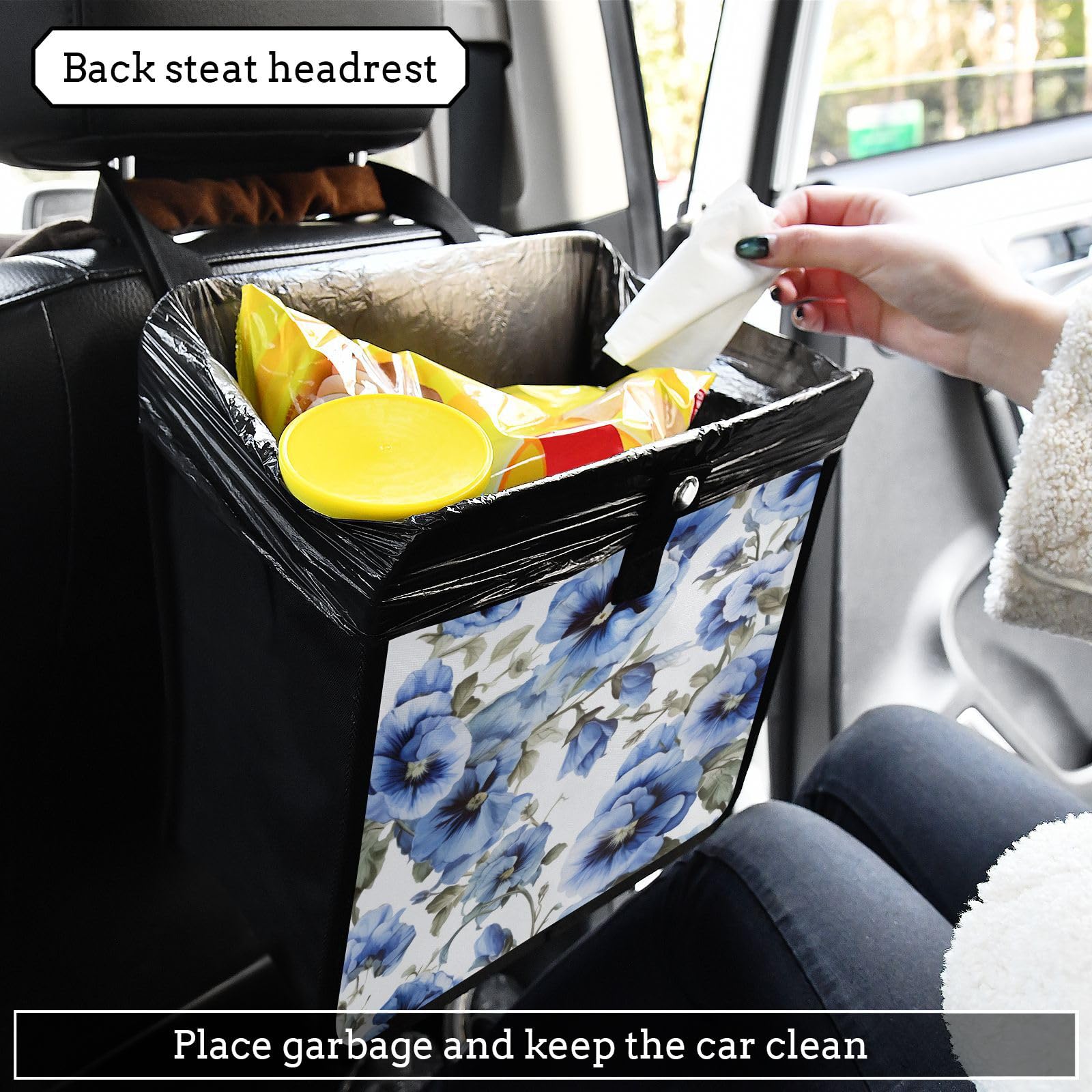 Collapsible Floral Car Trash Can - Leakproof Portable Bin & Organiser For Any Vehicle