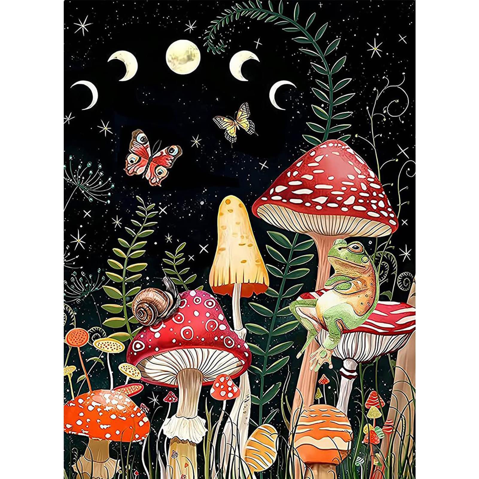 ACEMOOW Diamond Painting Kits for Adults and Kids, Diamond Art with Pens Tools Accessories Full Drill Round Personalised 5D DIY by Numbers Kit Home Wall Decor for Beginners 30 x 40cm Moon Mushroom