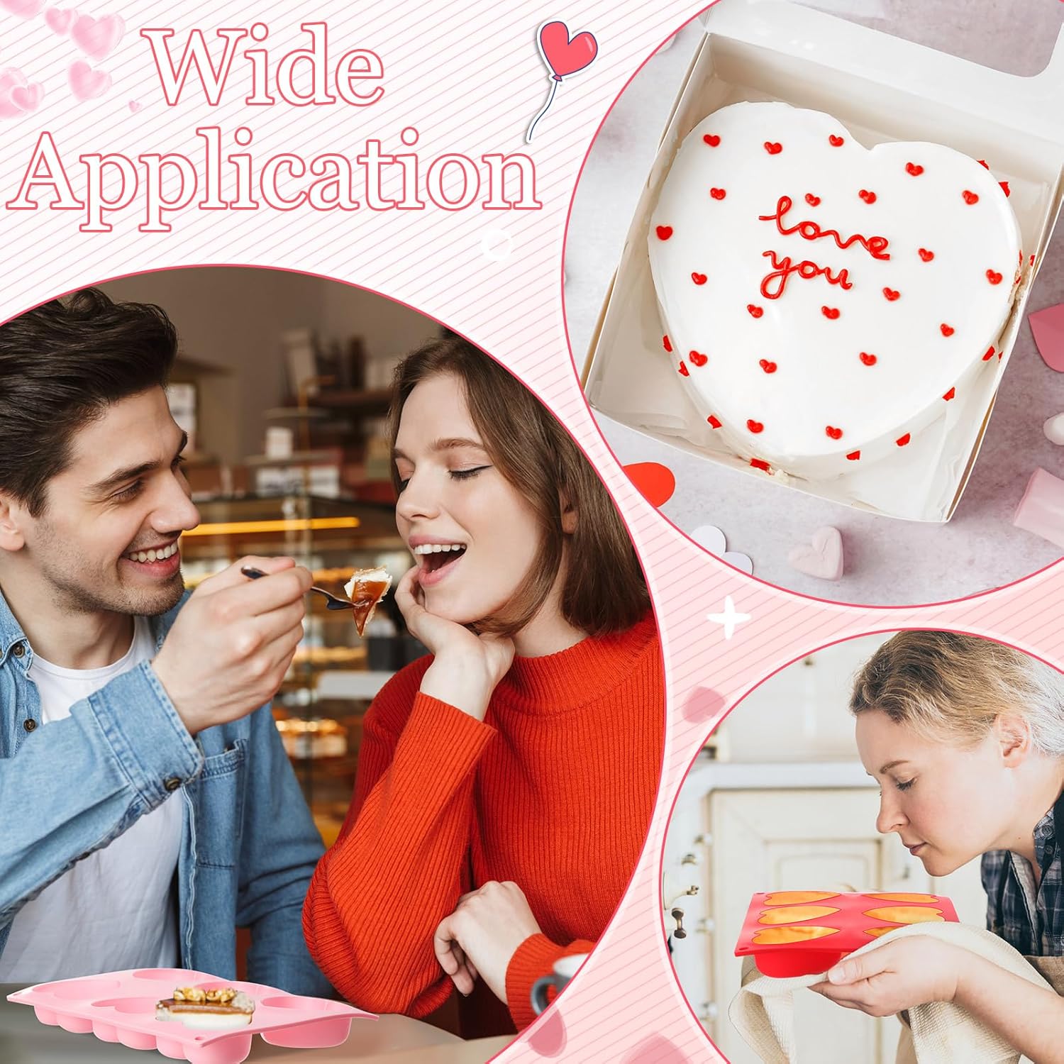 4 Pcs 3D Heart Silicone Mold Bulk 6 Cavity Easy Demold Baking Pan for Love Shaped Pudding Chocolate Cake Candy Resin Soap Valentine Wedding Gift - Image 6