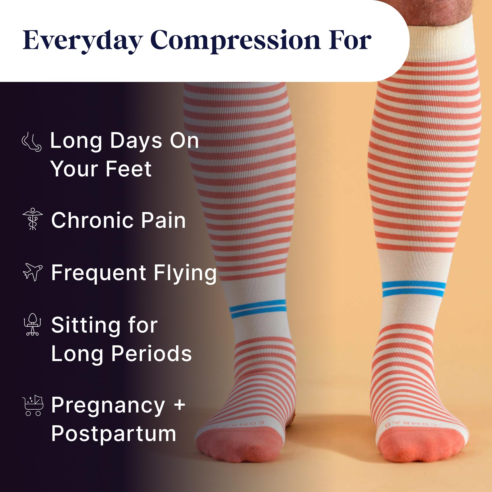 Comrad CloudCotton - Paquete de 3 calcetines altos hasta la rodilla, calcetines de compresión graduada de 15-20 mmHg, (gris/terracota/morera, mediano), calcetines de apoyo de algodón peinado para