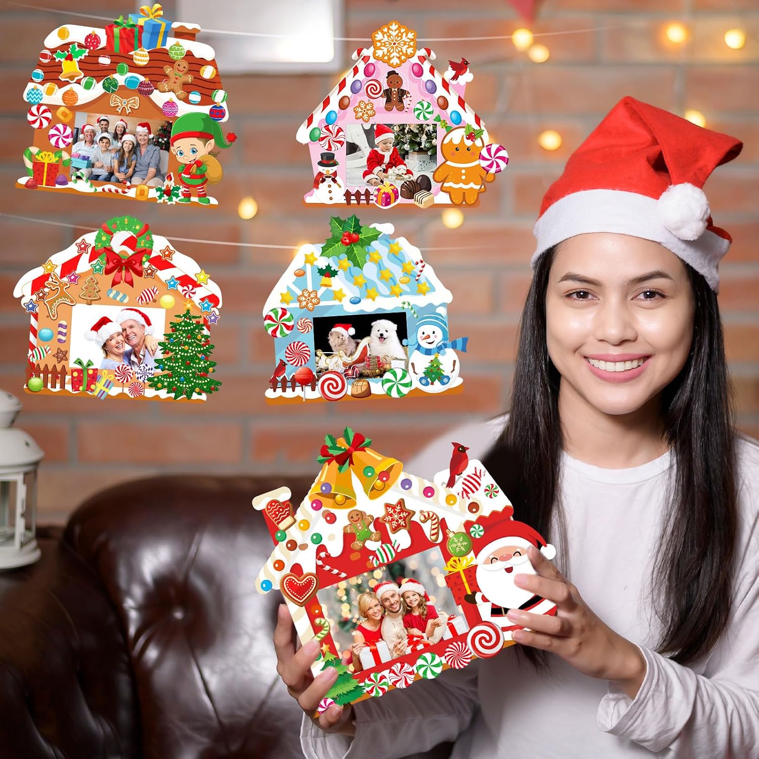 WILLBOND 36 Pack Christmas DIY Picture Frames Craft Kit Xmas Tree Photo Frames Ornaments with Stickers for Xmas Winter Holiday Party Activities Favor(Gingerbread House)