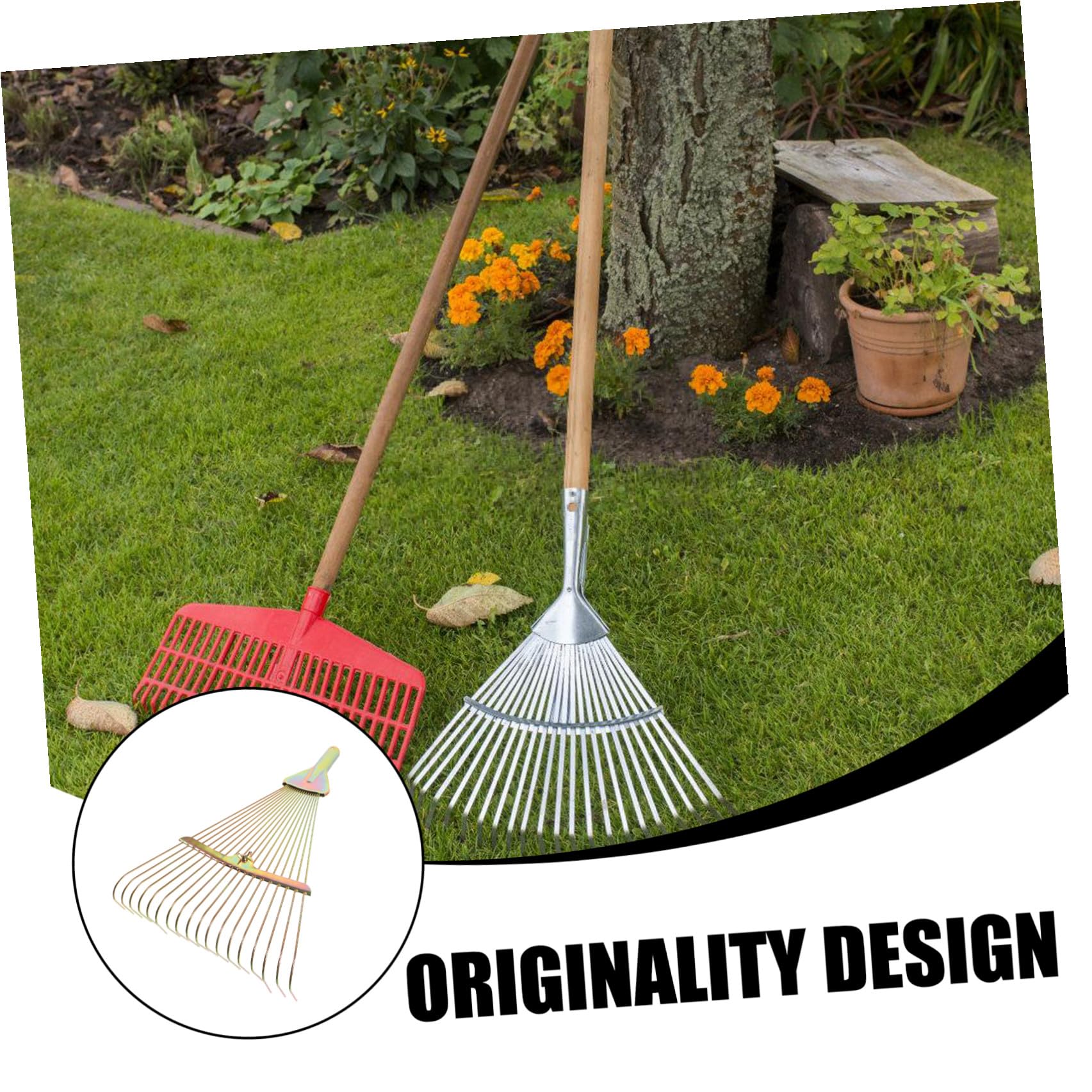 DOITOOL Gartenrechen aus Stahl mit Faltbarem Kopf Kleiner Rasenrechen für Laub und Gras Robuster Drahtrechen für Garten und Rasenpflege