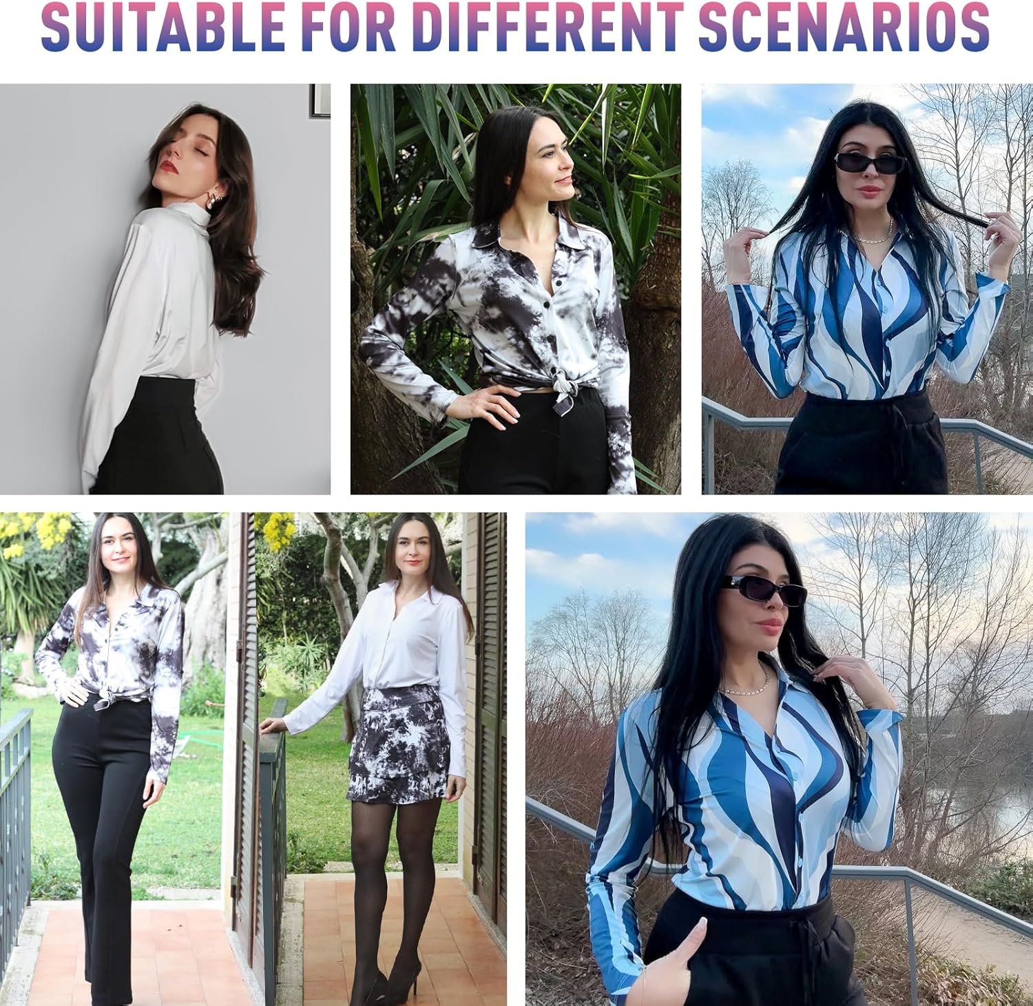 Soneven Women's 3/4 Sleeve Golf Polo Shirts V Neck Ruffle Sleeve Dressy Tops Casual Work Tunic Blouses - Image 2