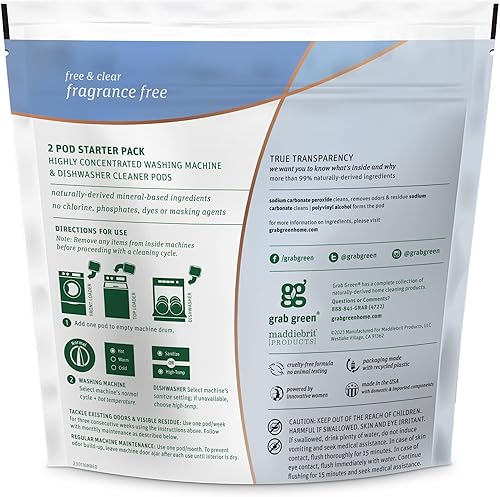 Miniatura 9 de Grab Green Limpiador de lavadora, 5 unidades, sin fragancia, a base de minerales, elimina depósitos y olores, limpia naturalmente