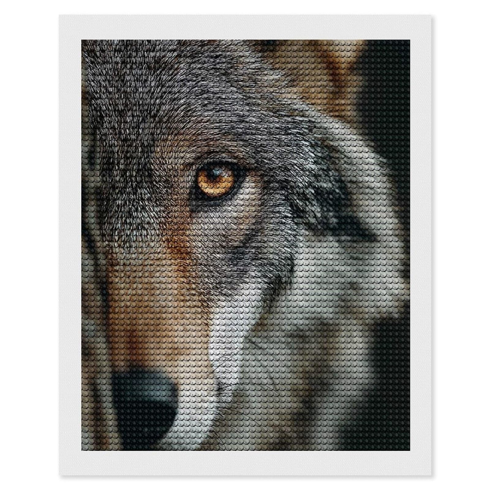 Junmoney Wolf Portrait Close-Up Diamond Painting Canvas Kit 16"x20", Relaxing DIY, Modern Decor, Aesthetic Room Decor, Home Wall Art, Wall Art Gift