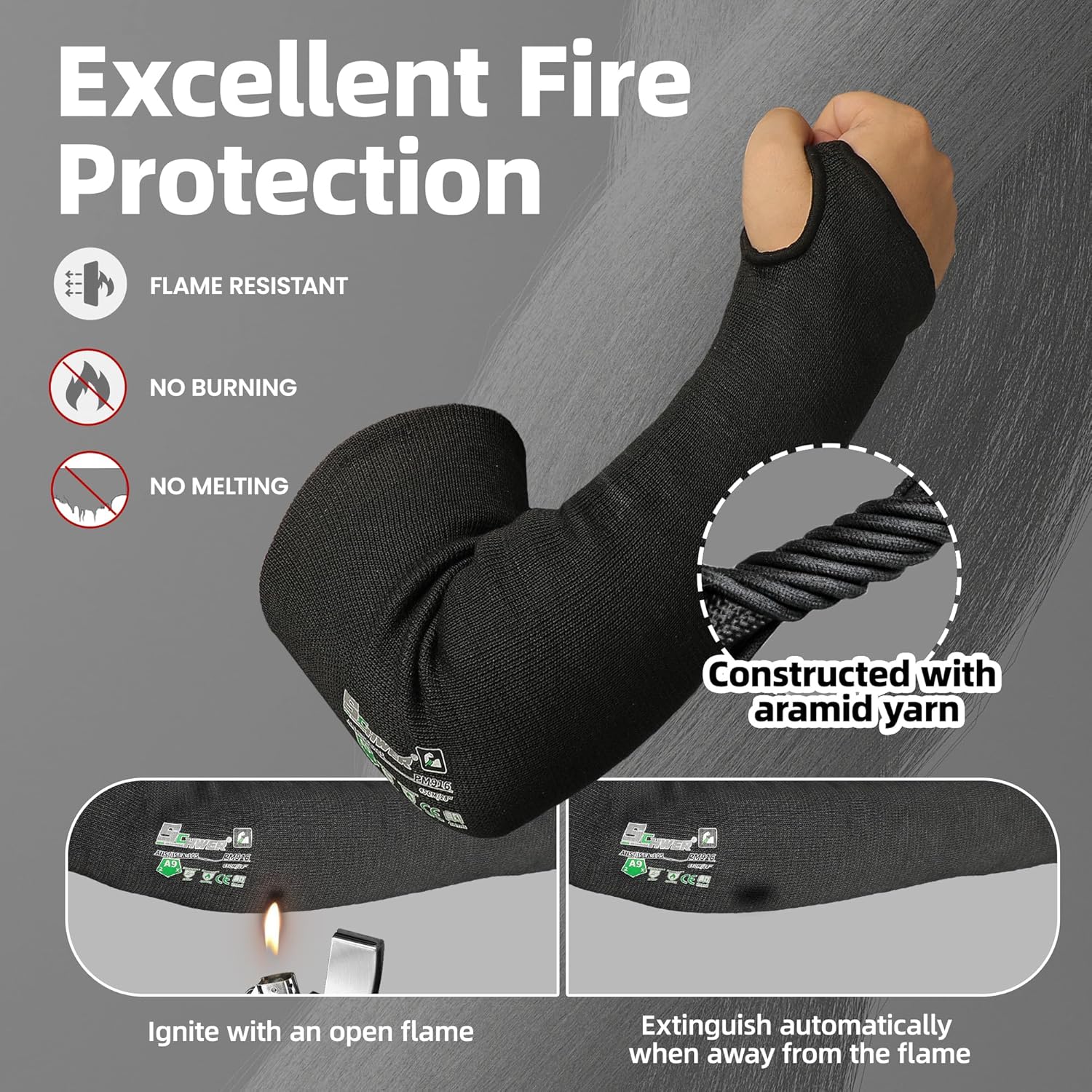 Schwer ANSI A9 Cut Resistant Arm Sleeves PM916, 18in 2-Ply Construction Flame Resistant Welding Sleeves for Work, Ultimate Performance, Level 4 Heat Resistant Arm Guards for Glass Blowing, Automotive - Image 3