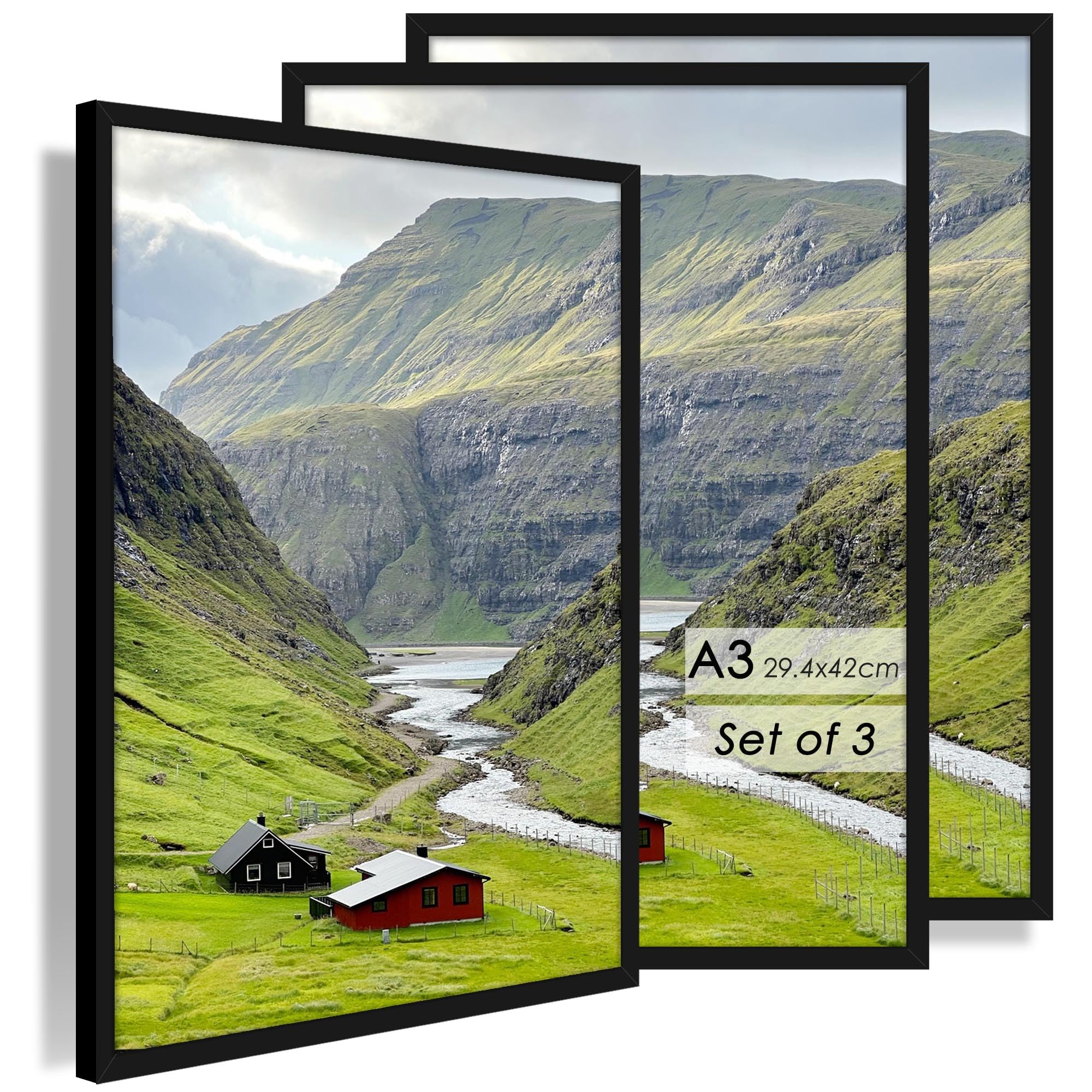QPQIYIY Bilderrahmen 3er-Set aus Holz zum Aufhängen oder Anlehnen, geeignet für Fotos, Poster, Urkunden, Gemälde
