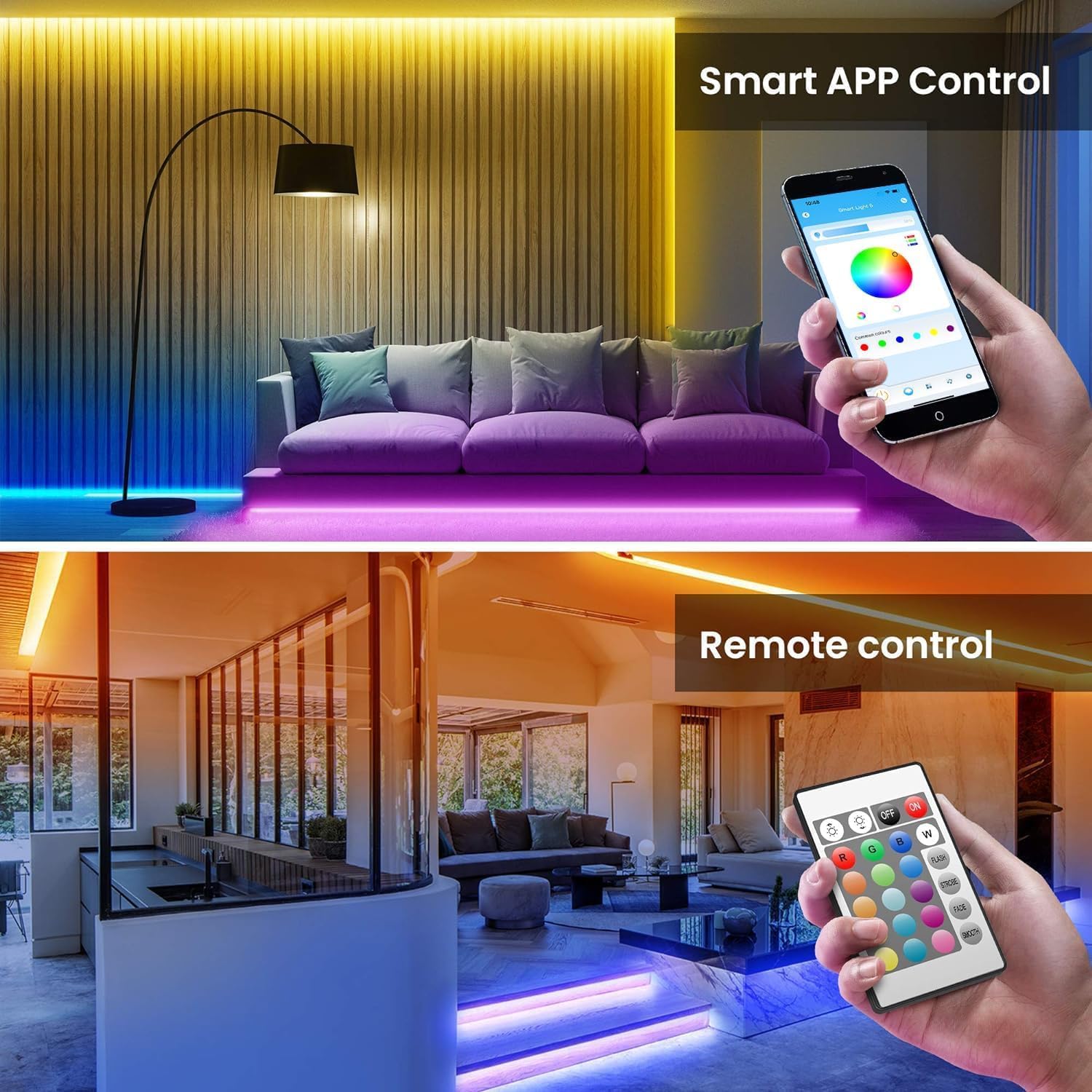 TJOY - Tira de luces LED Bluetooth de 200 pies, iluminación de tira larga, sincronización de música, luces LED RGB que cambian de color para recámara con control remoto, control de aplicación de