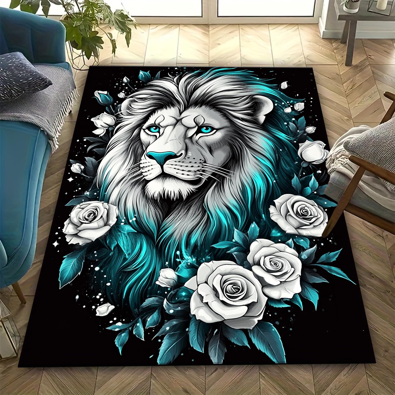Tapis de chambre lion 3D en mousse à mémoire douce pour intérieur 140x200