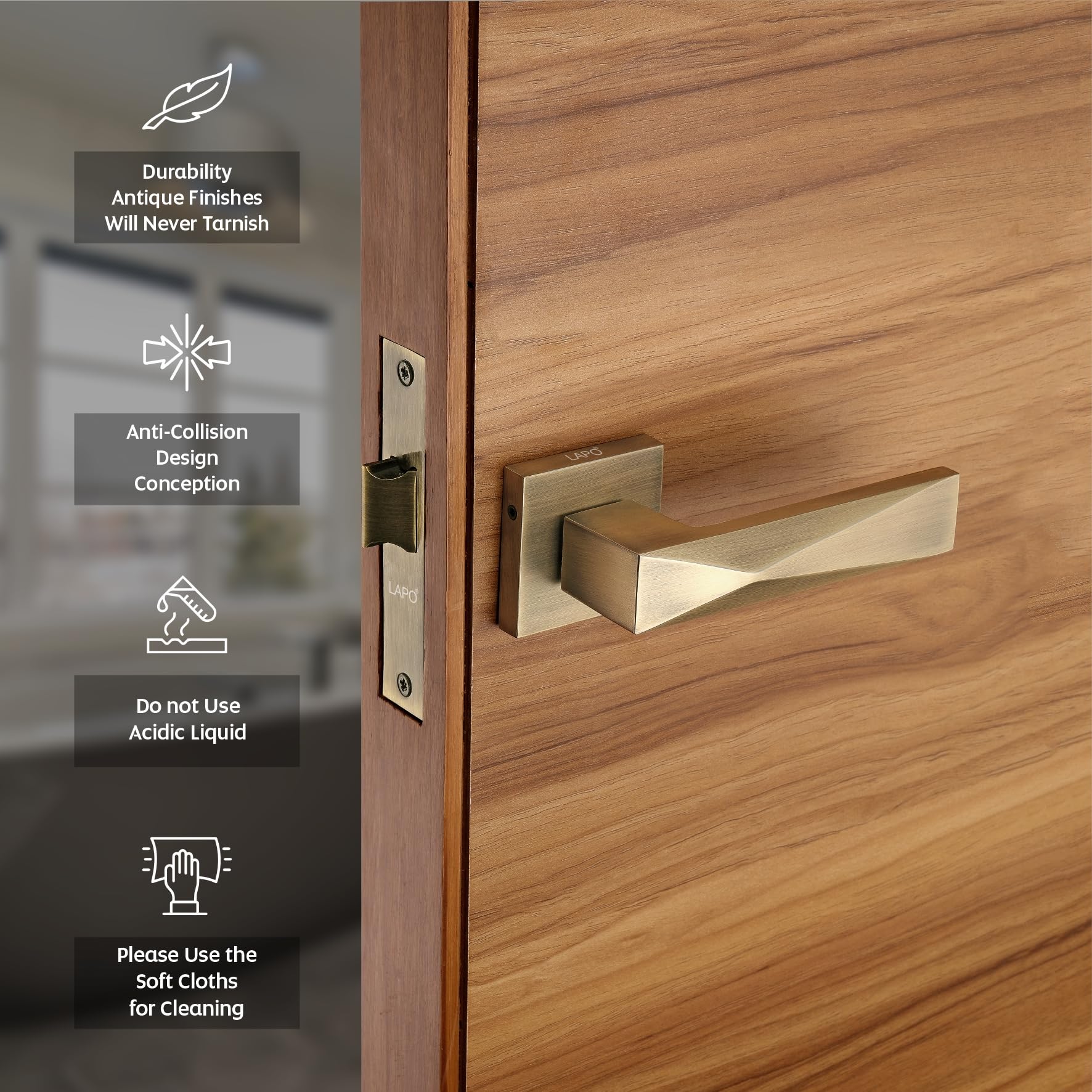 LAPO Bathroom Lock - Keyless Security & Antique Finish -5