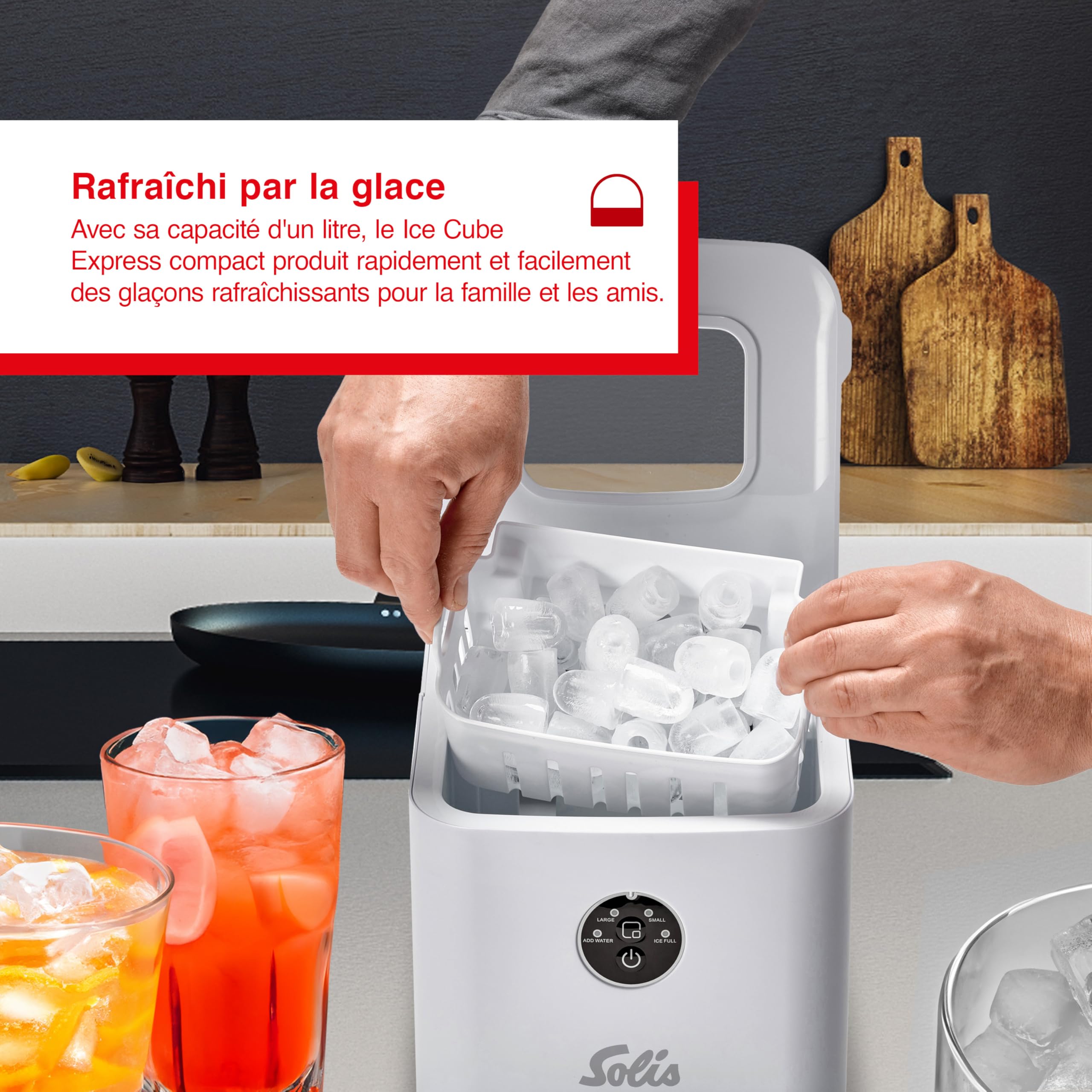 Solis Ice Cube Express Machine à Glaçons 8 Glaçons en 8 Minutes Ice Cube Maker avec Taille de Glaçons Réglable, Machine à Glaçons Autonettoyante pour Cuisine, Bureau, Fête et Bar, Blanc
