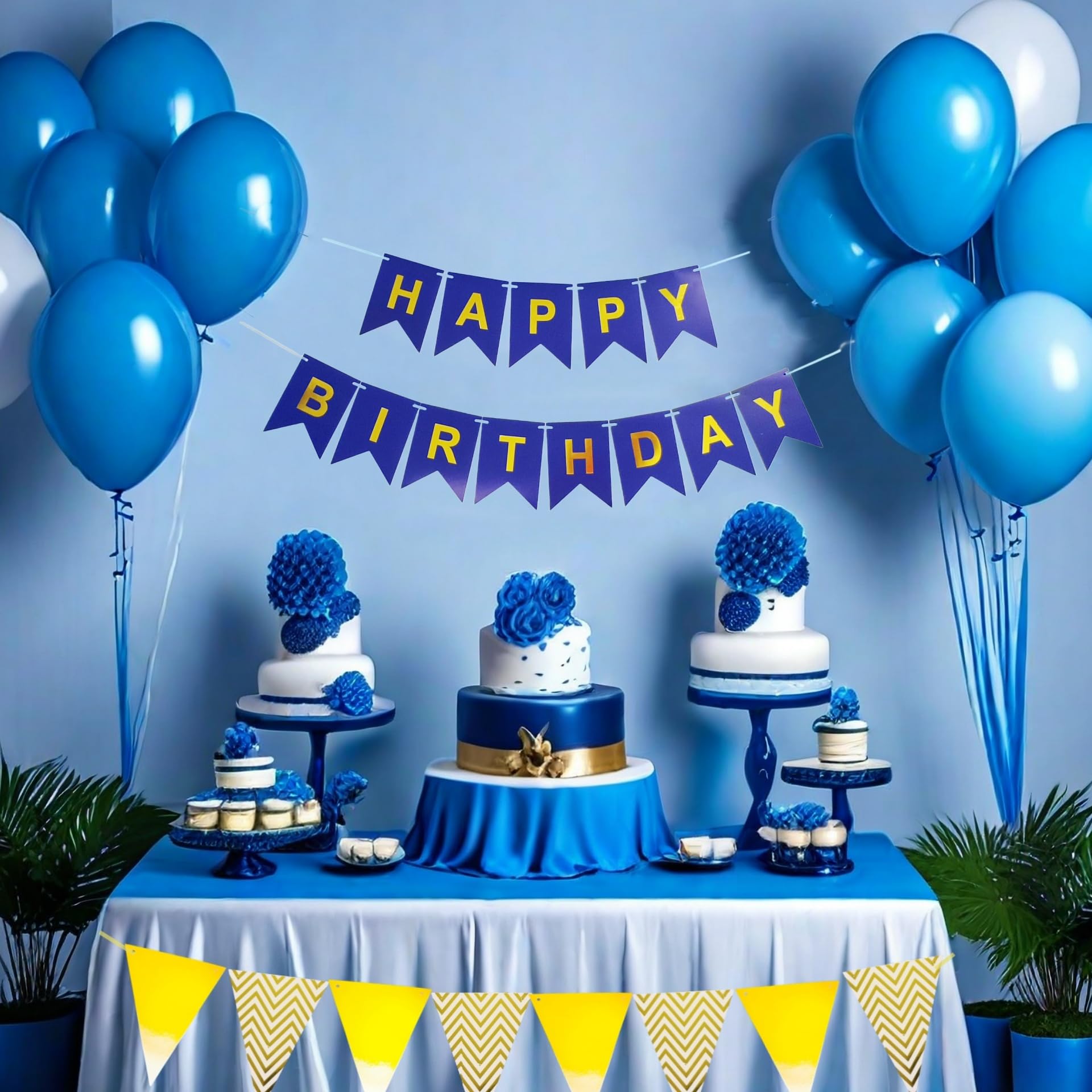 Navy Blue & Gold Happy Birthday Banner Set With 12 Pennant Flags - DIY Party Decor - View #7