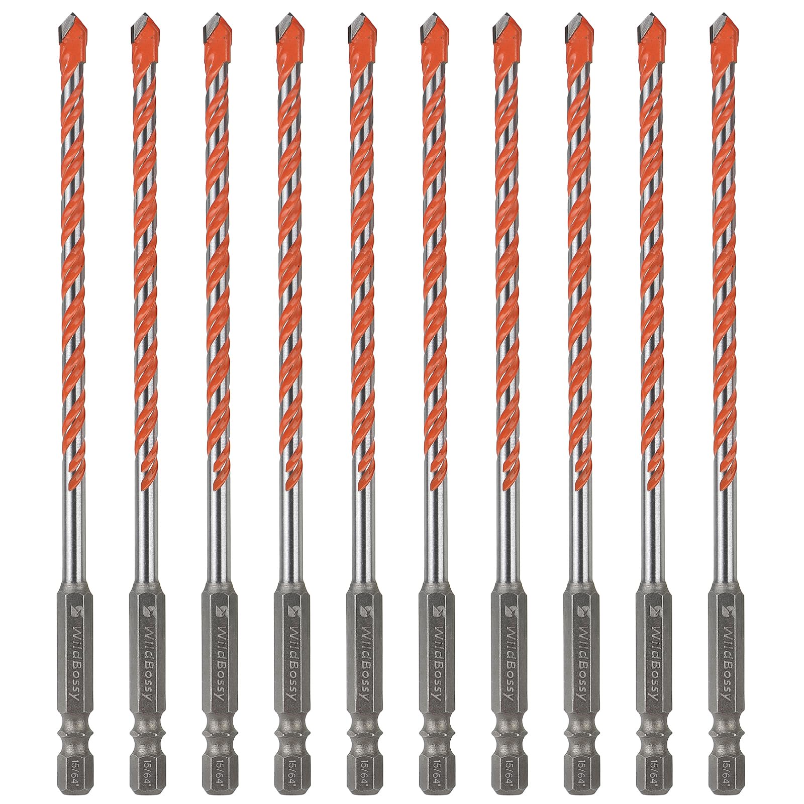 Concrete Carbide Drill Bits 15/64" (10PCS) | Hex Shank Masonry Cement Tile Drill Bit Set for Glass/Brick/Plastic/Cement/Tile 15/64" Flat-tip Type