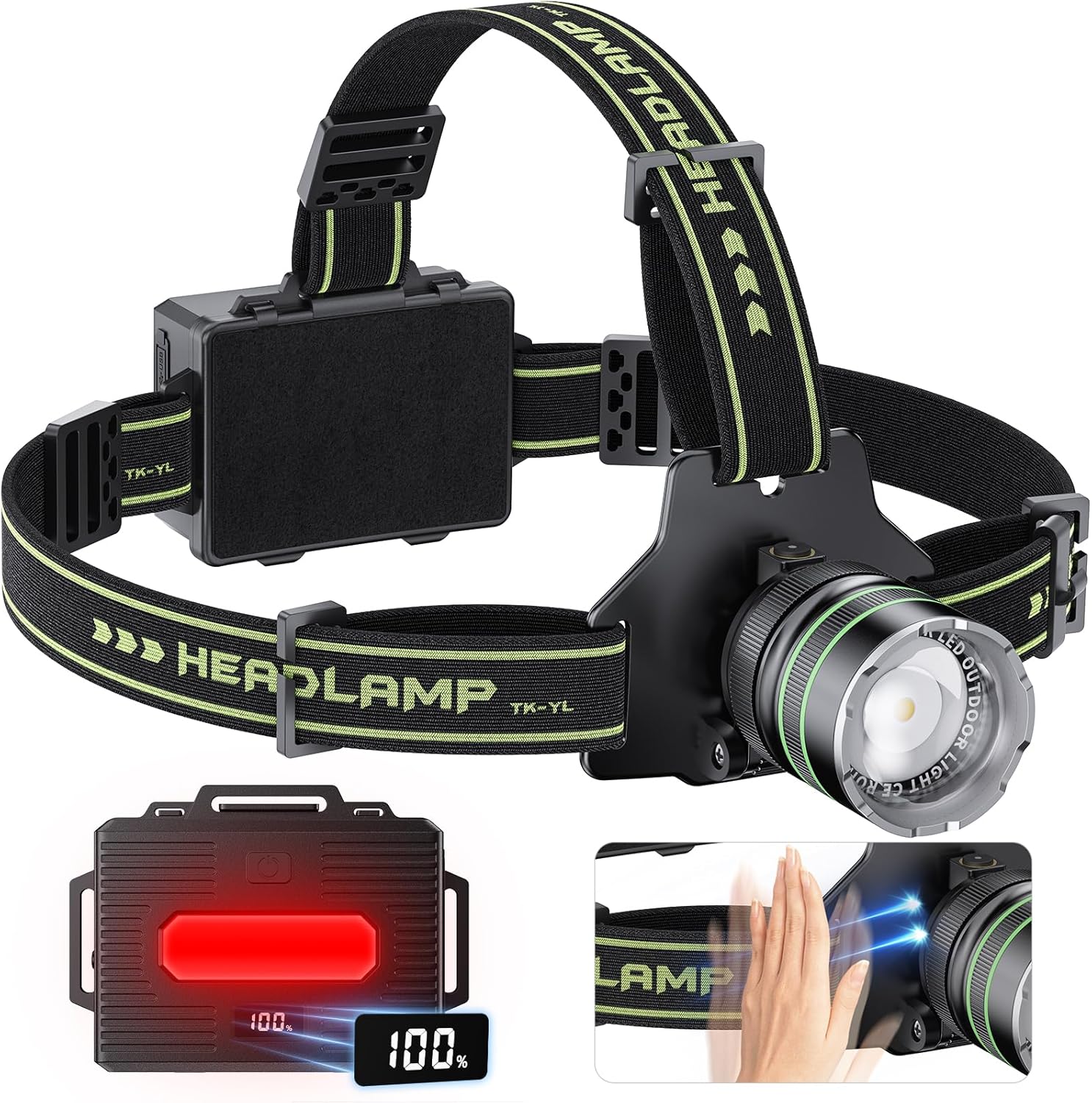 YNYS Hunting Headlamp Rechargeable LED High Lumens, 60 Hours Long Lasting Head Lamp with Zoomable & 10 Modes & IPX7 Waterproof & 90° Adjustable, Super Bright Headlight for Forehead, Outdoor, Working