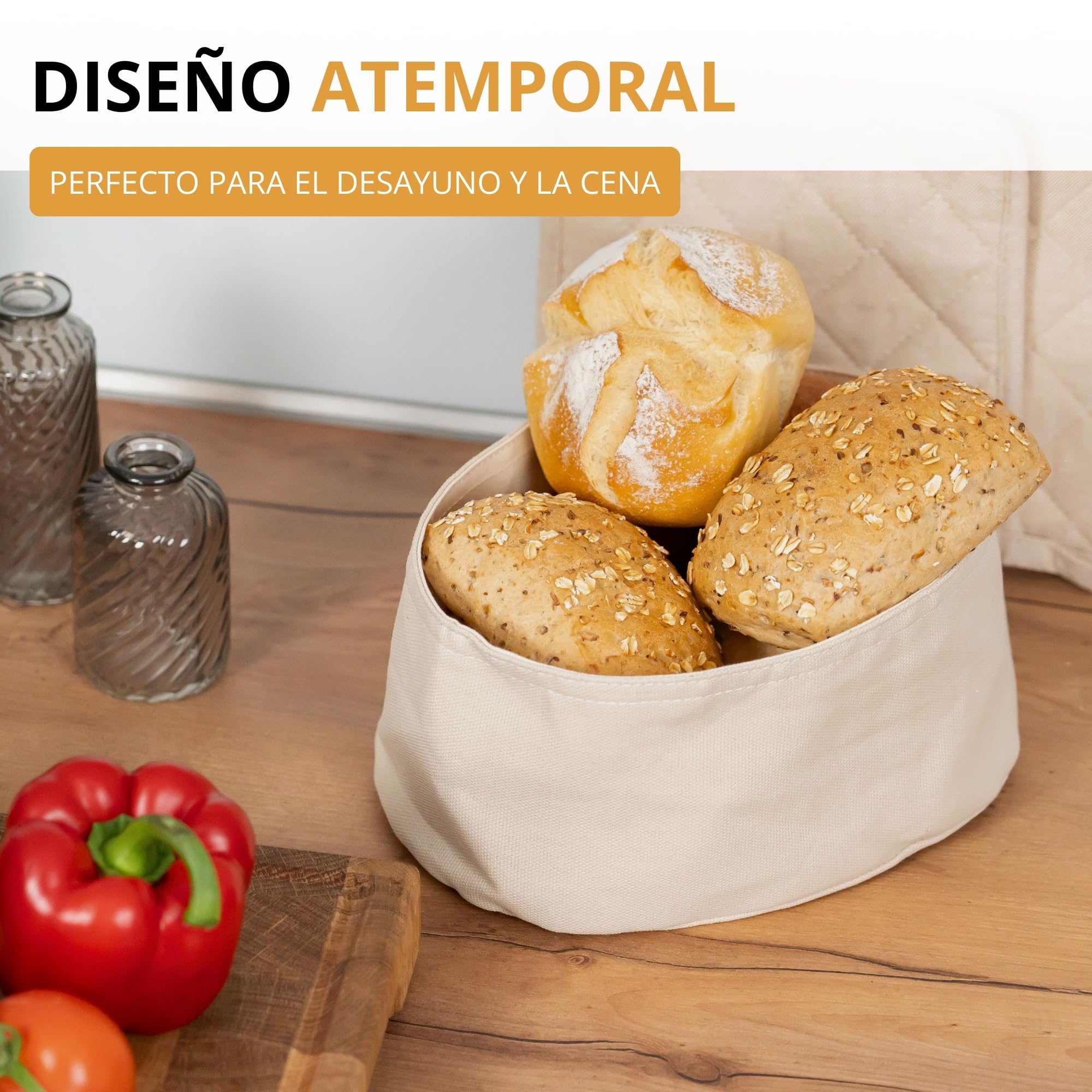 Westmark Bolsa de pan ovalada – Cesta de pan de tela para pan, bollos, bollería y fruta – Panera moderna de algodón – Beige claro/Beige, 25 x 18 cm