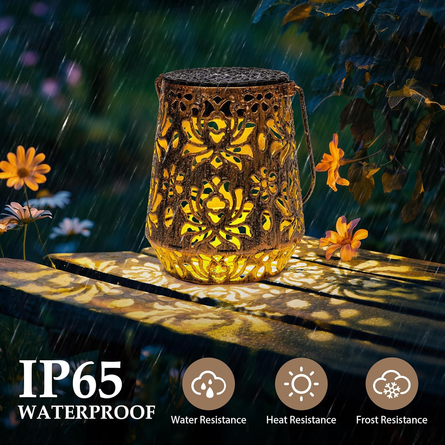 Christmas Solar Lanterns Outdoor Decor Waterproof, Flower Hanging Xmas Gifts for Women, Mom, Solar Garden Lights Metal Garden Decoration for Outside, Yard, Patio, Porch