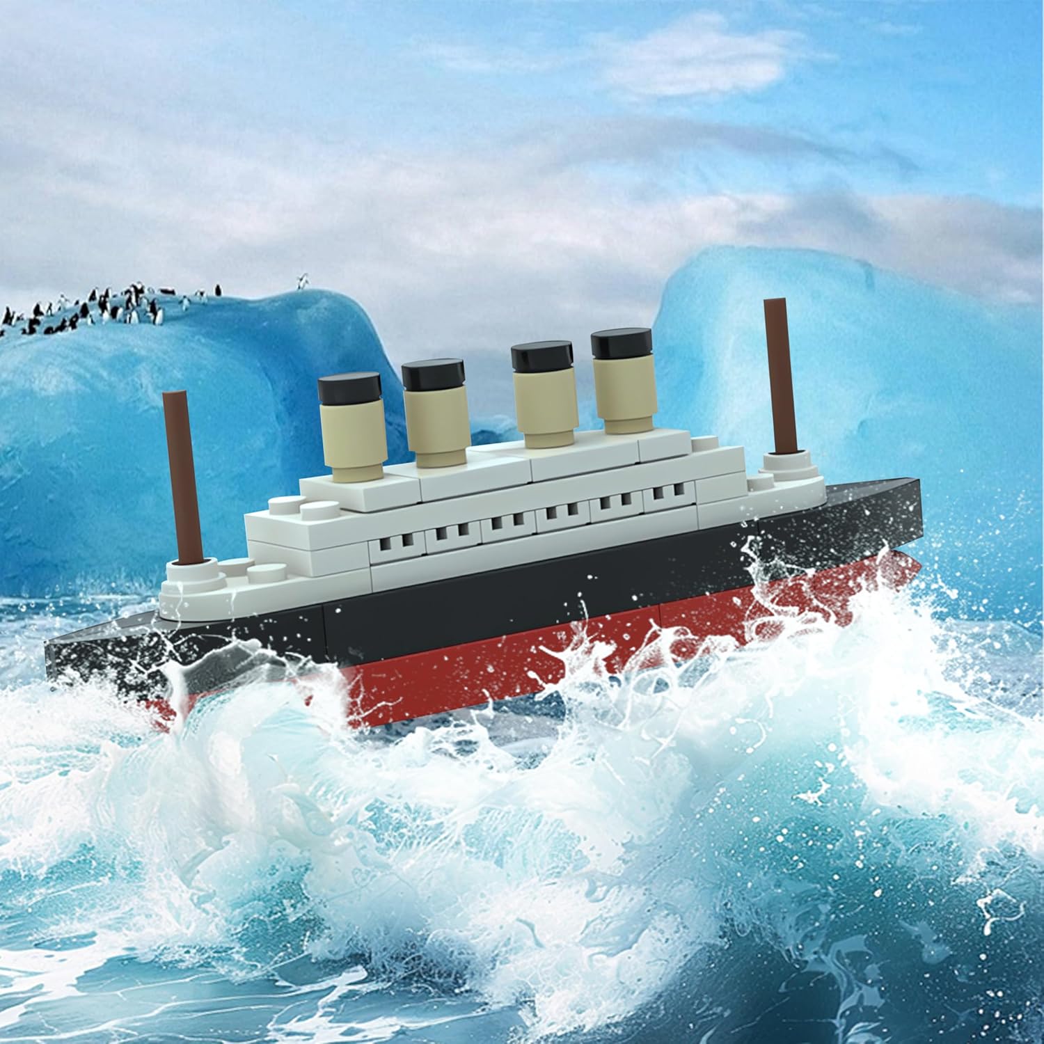 MOC 56PCS Titanic Toys Set, Titanic Sink and Break in Half Toy Building Blocks, Titanic Model Ship Kit, Boat Bricks Kit, Birthday Gifts for Toddler, Kids