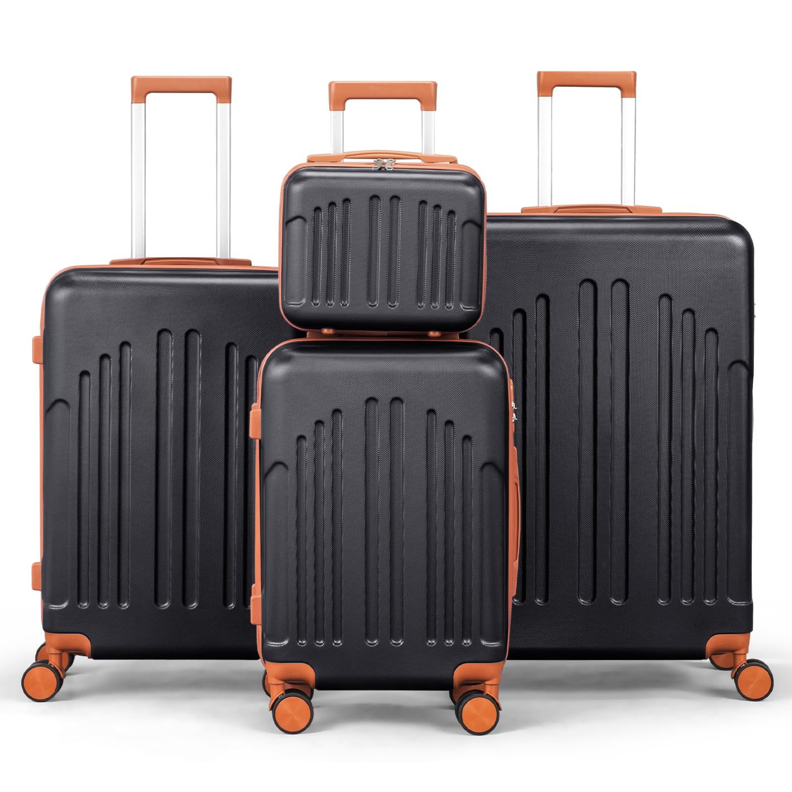 LEADZM Juego de Maletas de 4 Piezas con Neceser (Negro-Marrón) | Maletas de Viaje Grandes 23 Kilos, Maleta Cabina, Mediana, Maleta de Viaje