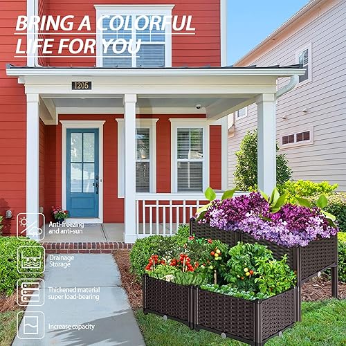 Miniatura 11 de Cama de jardín elevada con patas, maceta elevada de plástico para plantas, flores, verduras y hierbas al aire libre 31.5"(L)