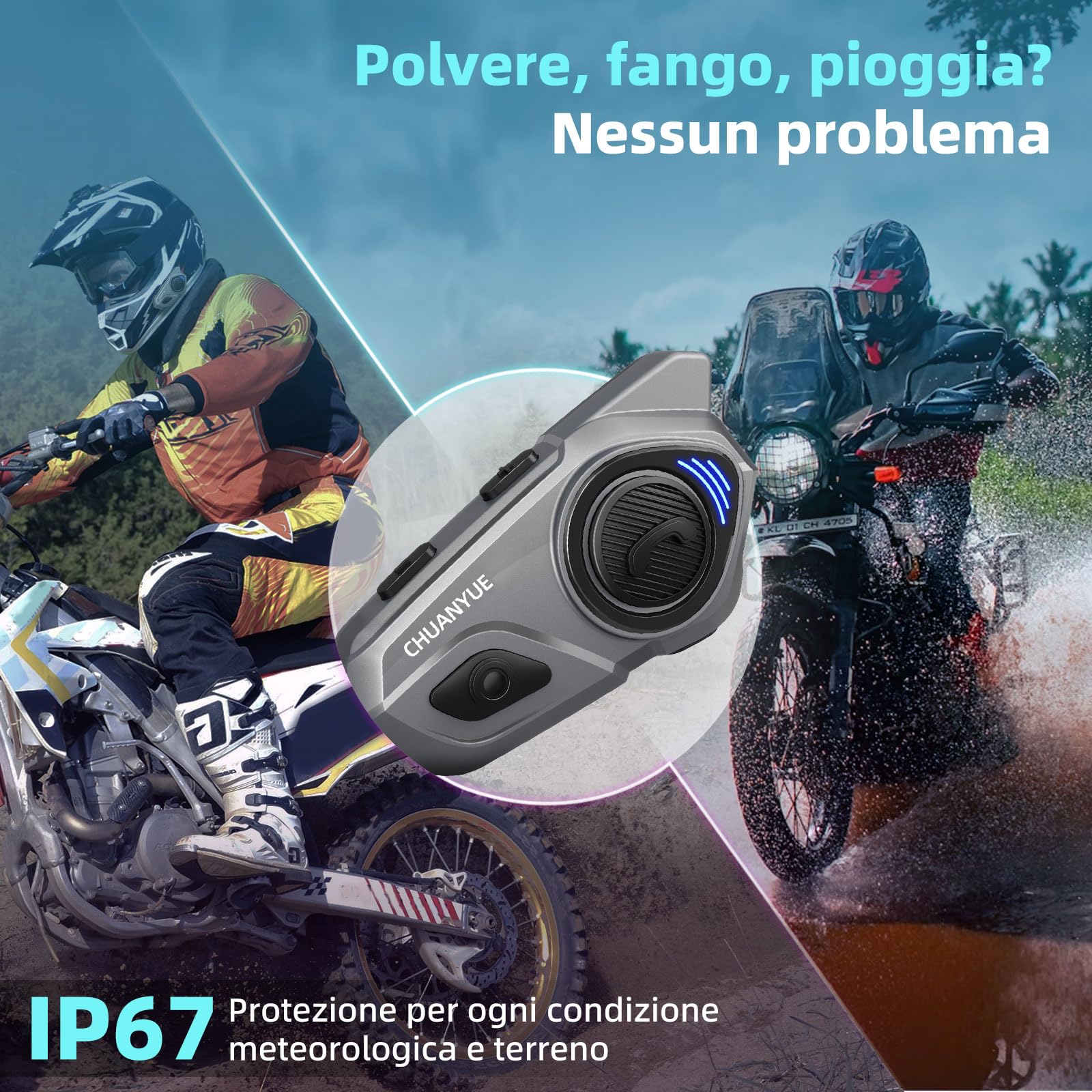 X2 Casco Moto Bluetooth Headset, sistema di comunicazione del casco per 2 fino a 4 persone con una portata di 1200 m, interfono per casco da moto con, Confezione Singola