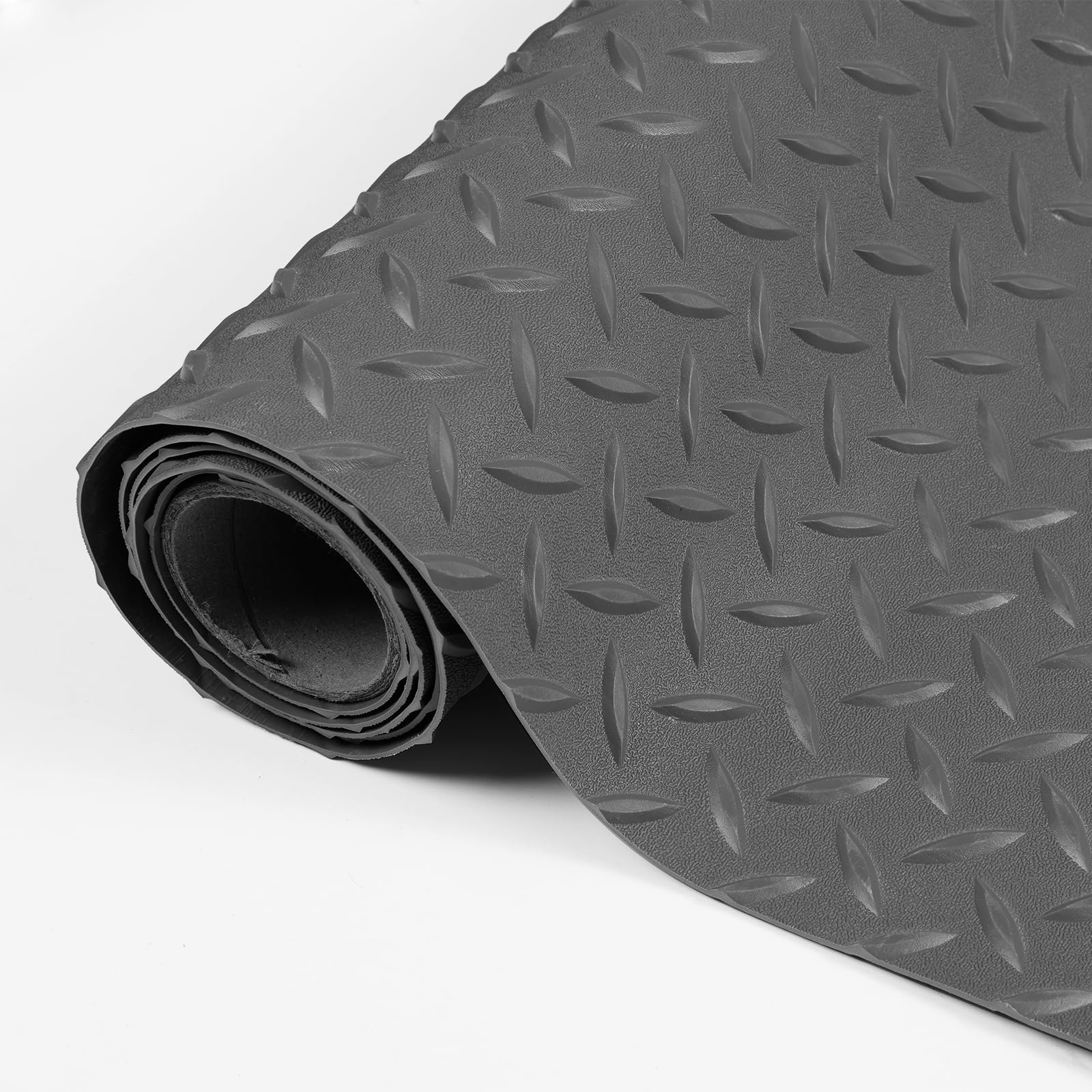 otoez Garage Floor Mat Roll, 7.5 ft x 17 ft Diamond-Plate Rubber Flooring Rolls 2.5 mm Thickness Heavy Duty Oxford Floor Protecting Mats for Garage Gym Boats Car Trailer, Gray
