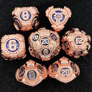 Geakeeper Construct D&D Dice, Metal DND Dice Set, 7Pcs Polyhedral Dragon Metallic D&D Dice with Gift Case for DND Game, RPG Role Playing Table Game Gifts Red Copper Blue