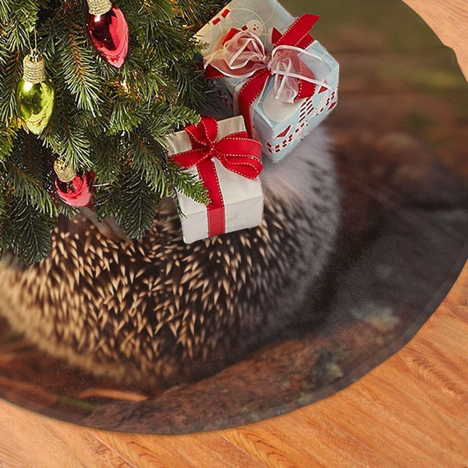 Fodpand Black Hedgehog Christmas Tree Skirt 30" Velvet Xmas Tree Skirt Mat Rustic Christmas Tree Mat Cover Winter Xmas Tree Collar For Indoor Outdoor Christmas Decorations