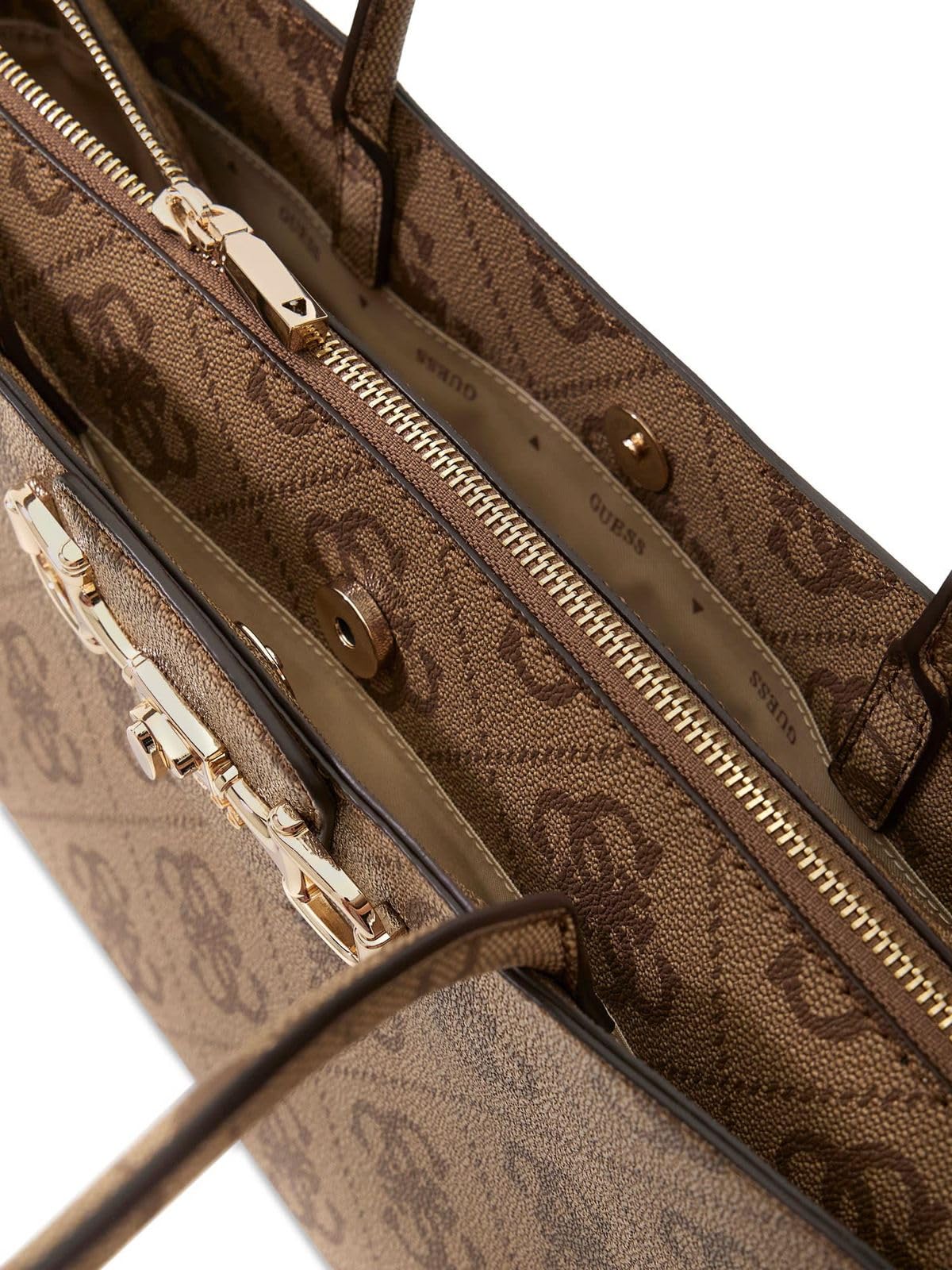 Guess Torebka damska z logo Pu Janie z nadrukiem Latte